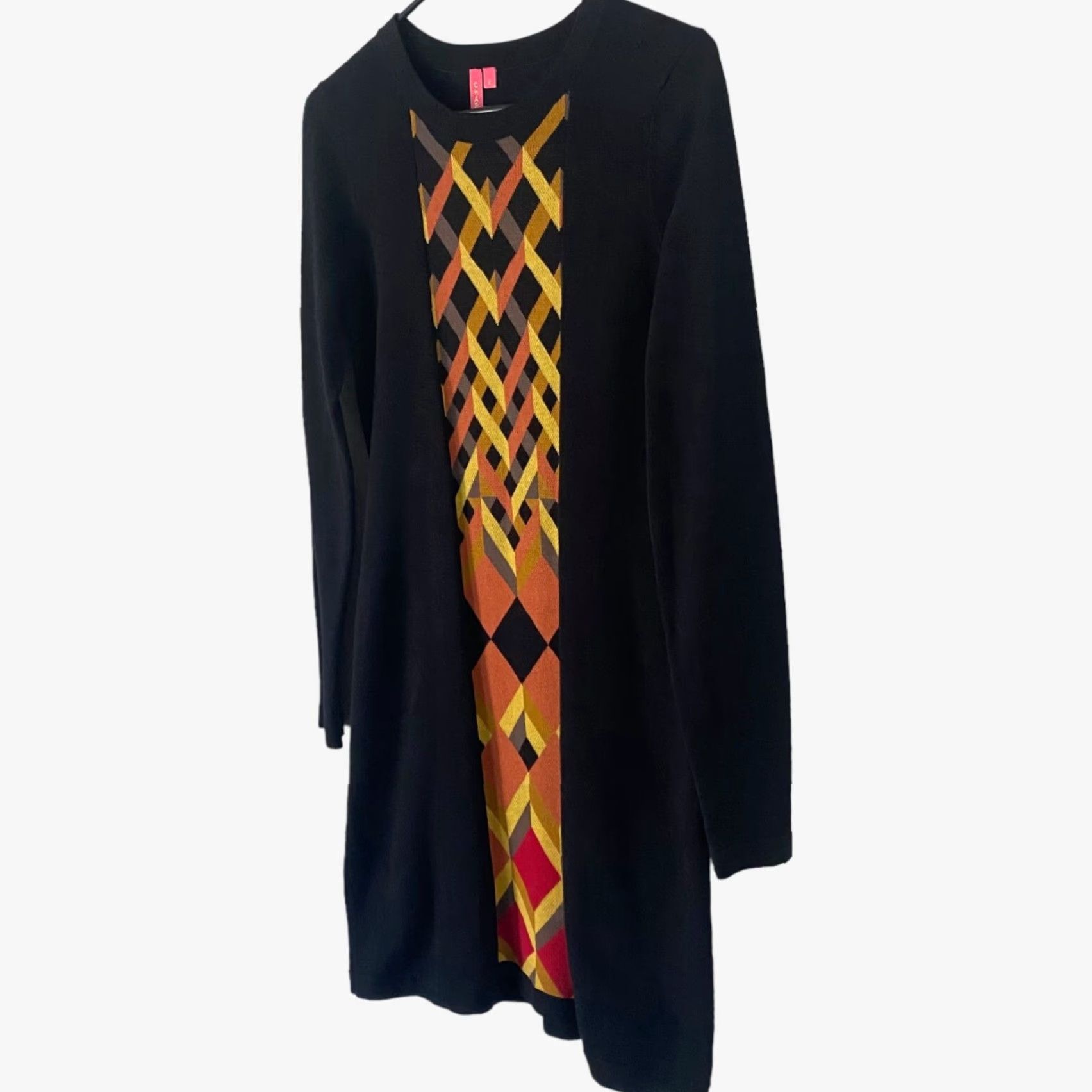 Vintage VINTAGE Charlotte Tarantola Knit Midi Sweater Dress Black Womens Small Diamond Print (S) Woman Size S / US 4 / IT 40 - 2 Thumbnail