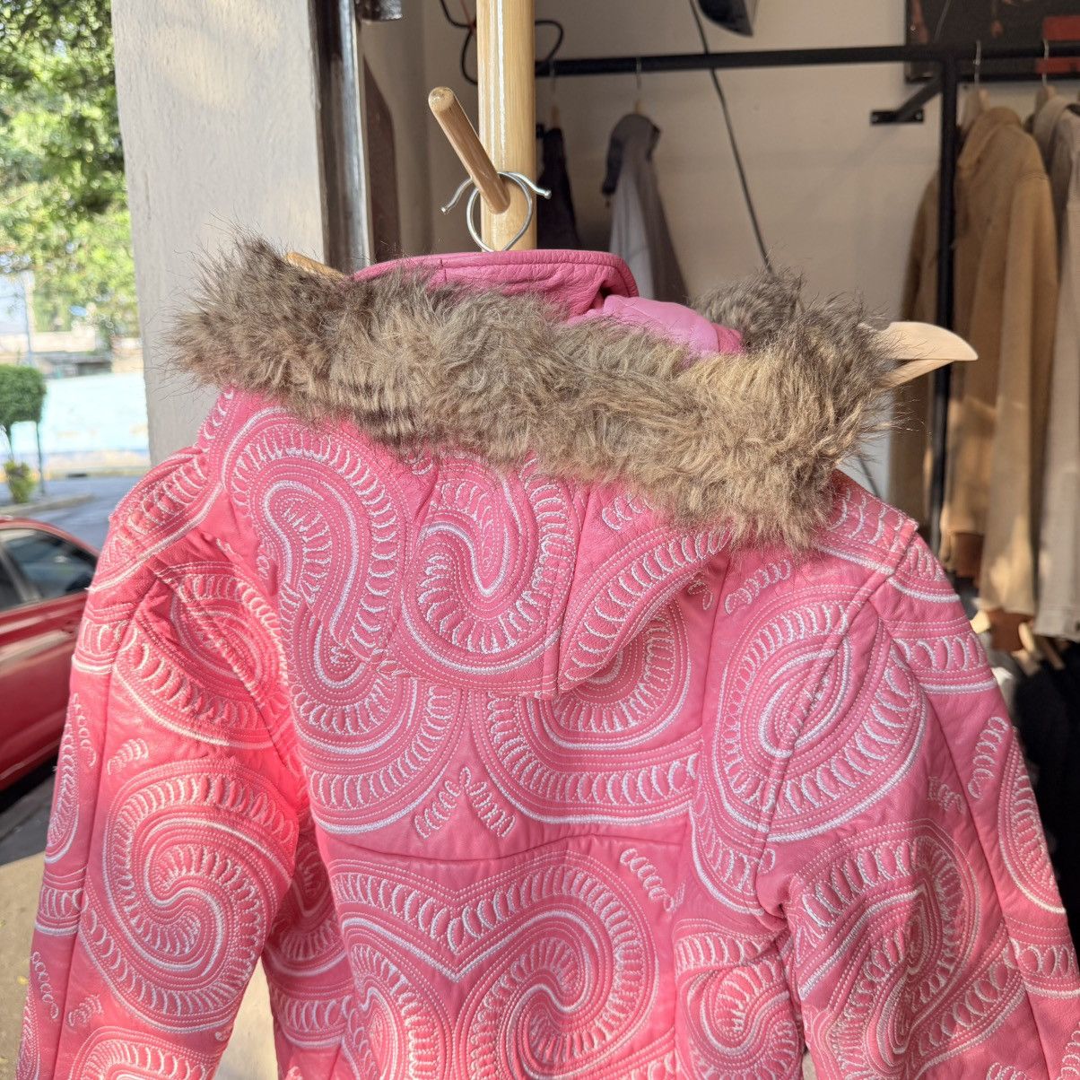 Other Vintage 1990s Leather Embroidered Pink Bomber Jacket Size M / US 6-8 / IT 42-44 - 6 Thumbnail