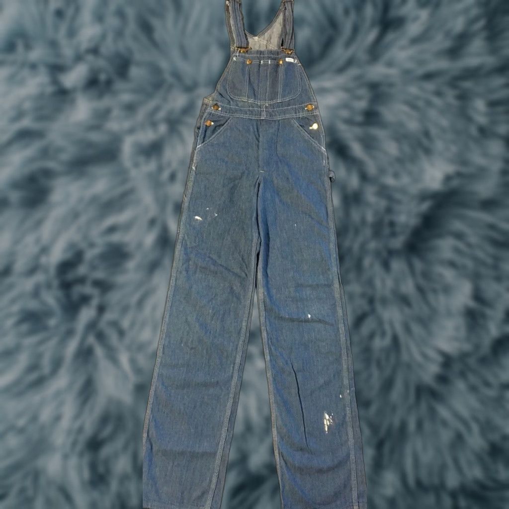 Lee Vtg 70s Lee Faded Distress Denim Overalls 27 USA Biker Punk Grunge Trucker 80s Denim Overalls Men 27 Blue USA Engineered for Workwear Style: Overalls Size US 27 - 1 Thumbnail