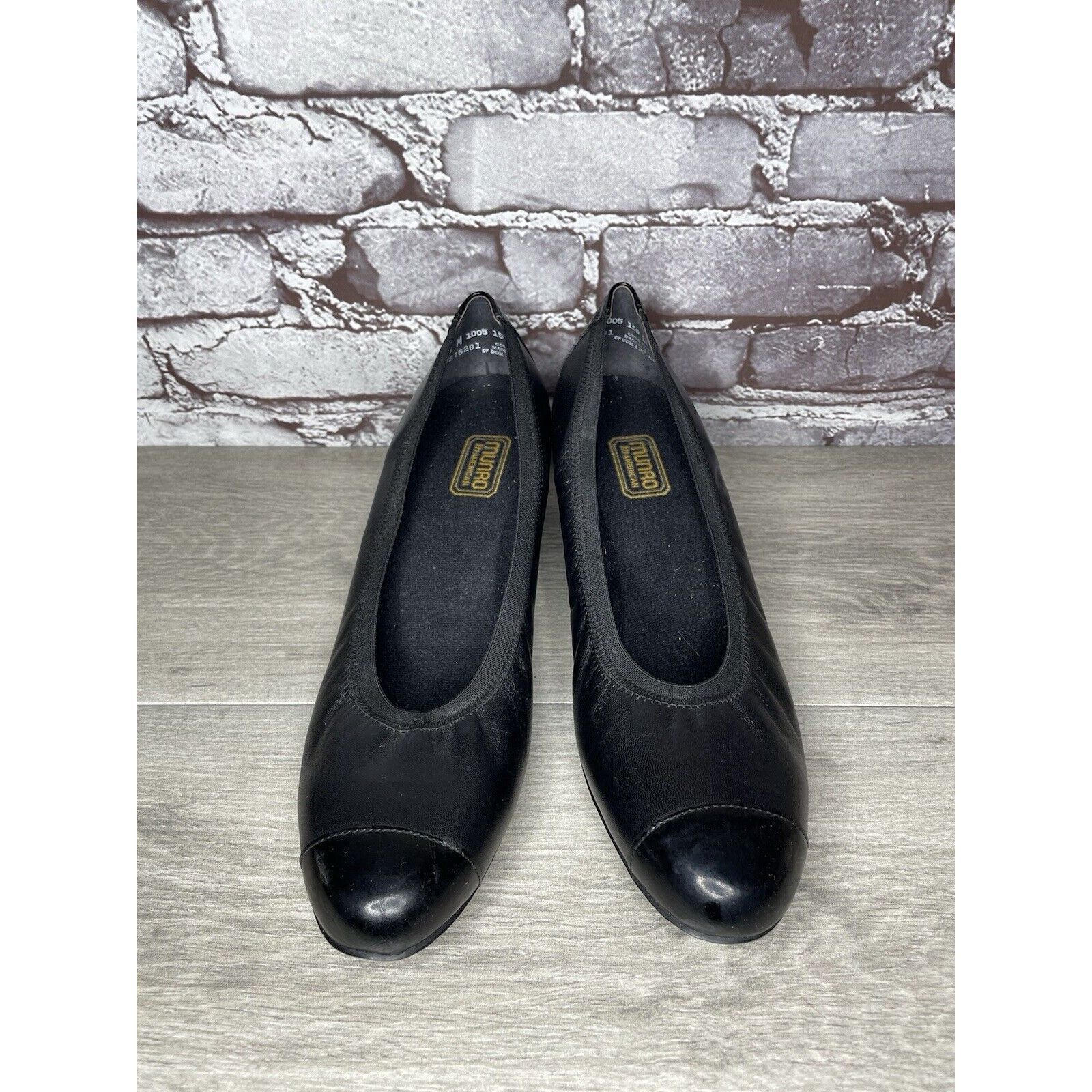 Other Munro American Black Leather Cap Toe Elastic Comfort Heels W Size US 11.5 / IT 41.5 - 5 Thumbnail