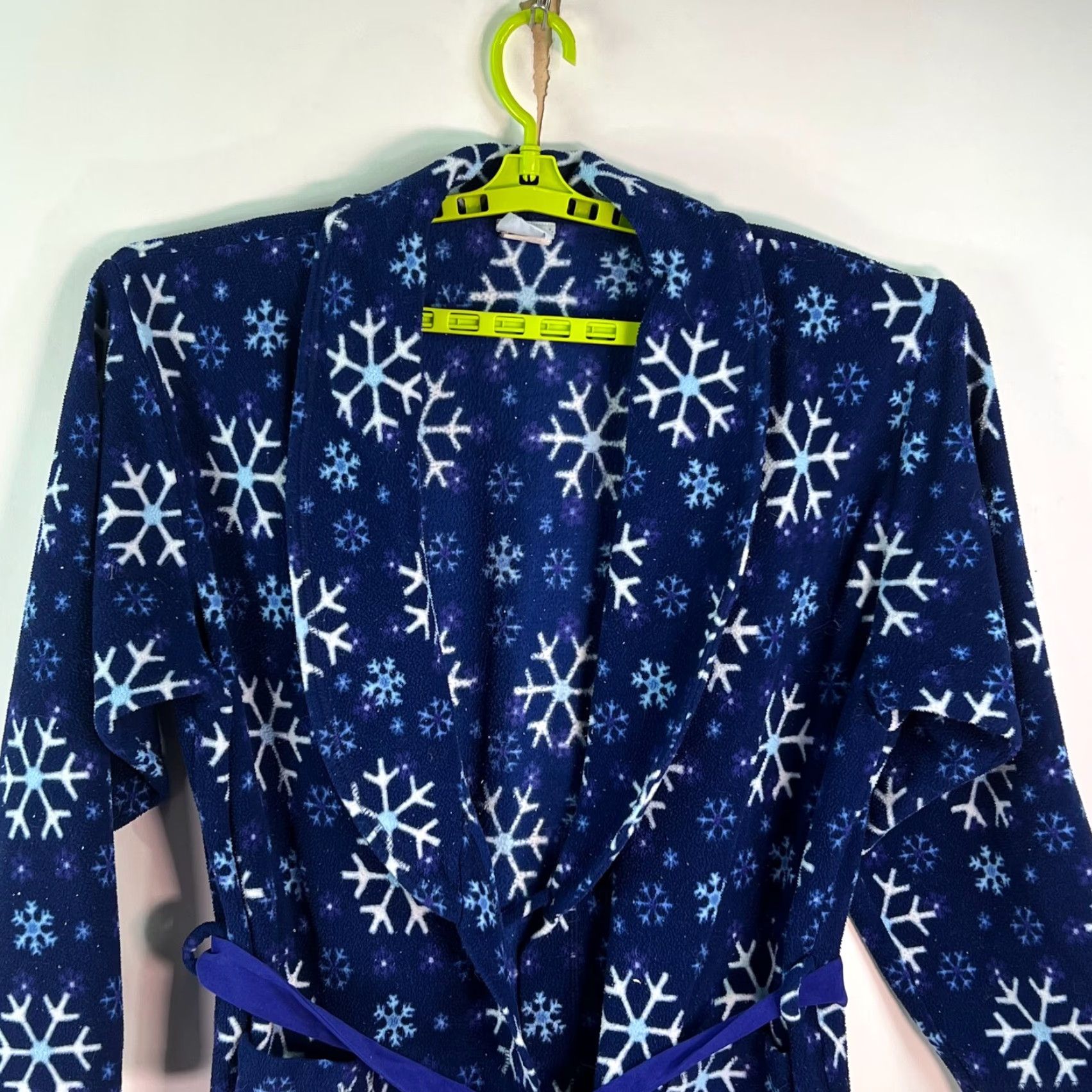 Vintage VTG Goodnight Snowflake Print Fleece Robe Belted Collared Long Blue Womens SZ L Size ONE SIZE - 3 Thumbnail