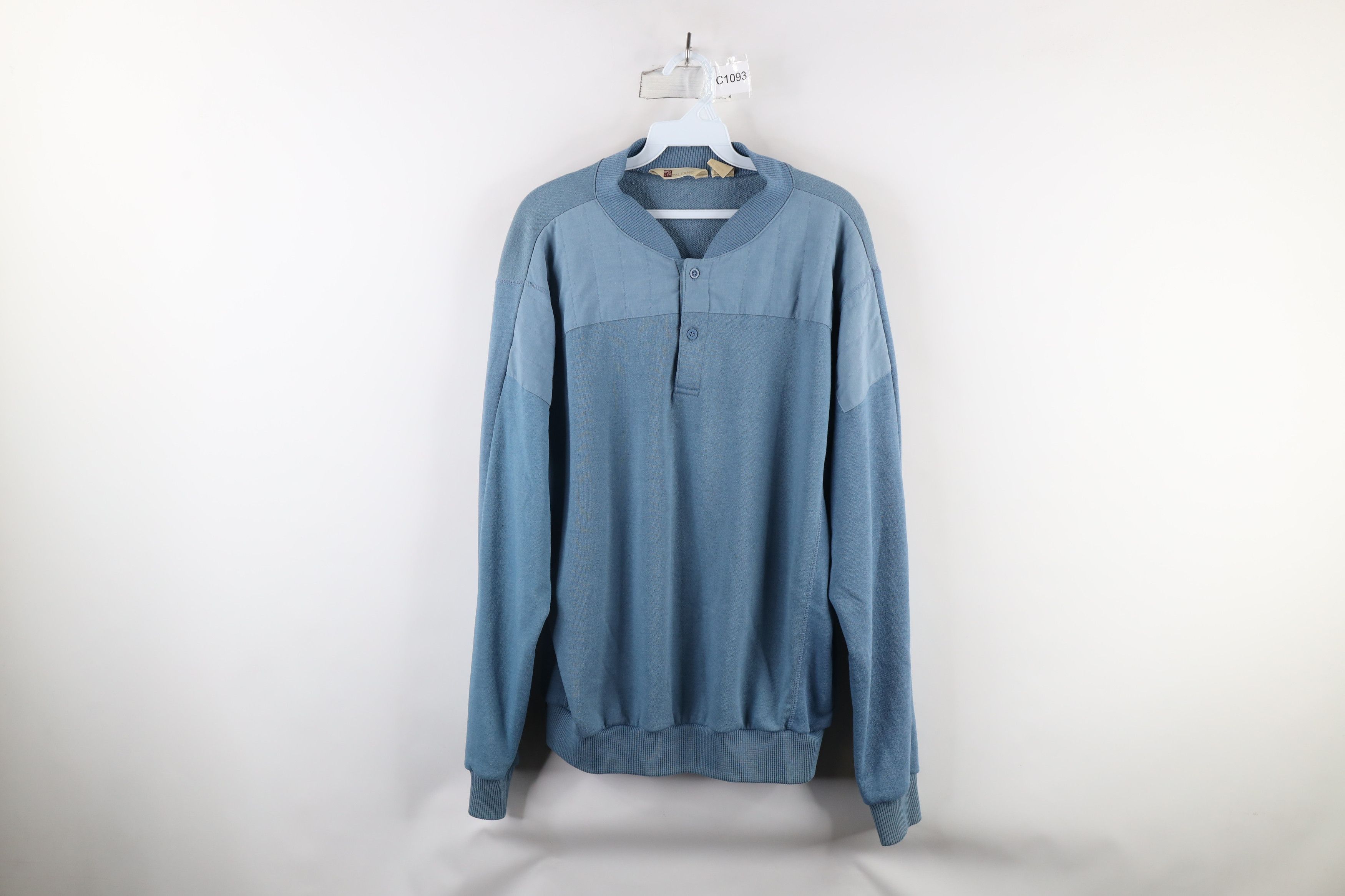 Vintage Vintage 90s Streetwear Blank Henley Pullover Sweatshirt Blue Size US L / EU 52-54 / 3 - 1 Thumbnail