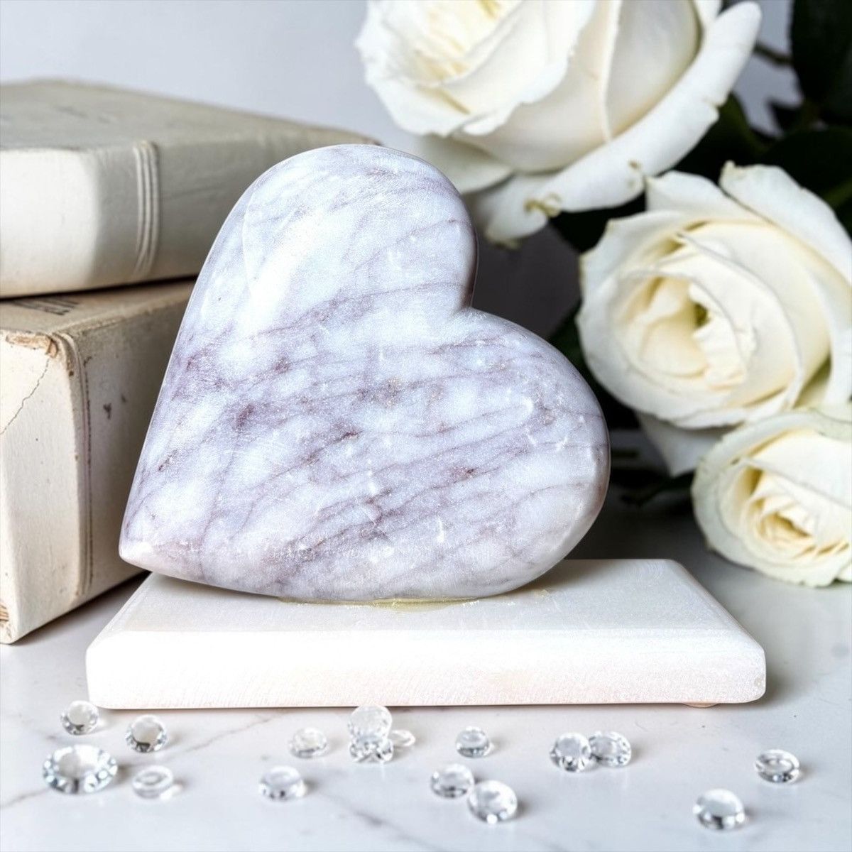 Handmade Polished Carved Light Color Marble Heart on Base Sculpture Size ONE SIZE - 2 Thumbnail
