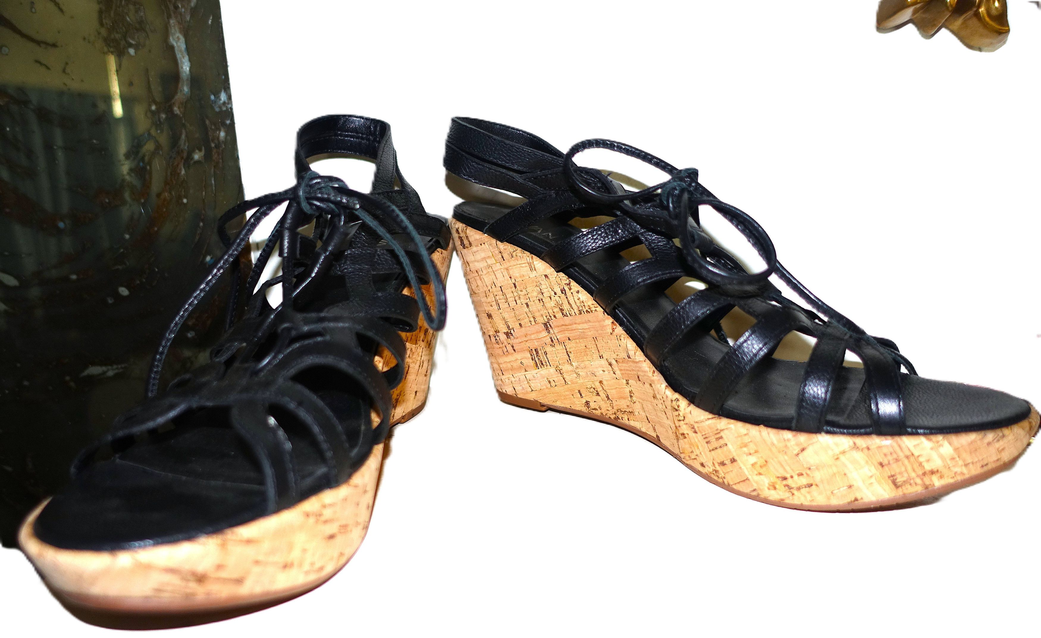 VANELI Vaneli Black Tie Up Cork Wedge Sandals 10.5 Size US 10.5 / IT 40.5 - 7 Thumbnail