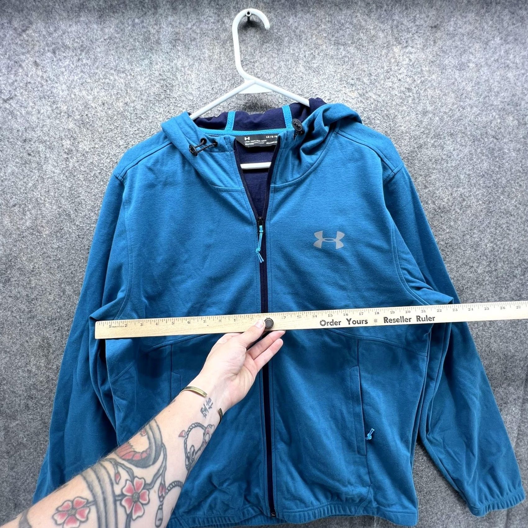 Under Armour VINTAGE Under Armour Hoodie Mens Large Blue HeatGear Full Zip Lightweight Logo Jacket Size US L / EU 52-54 / 3 - 5 Thumbnail