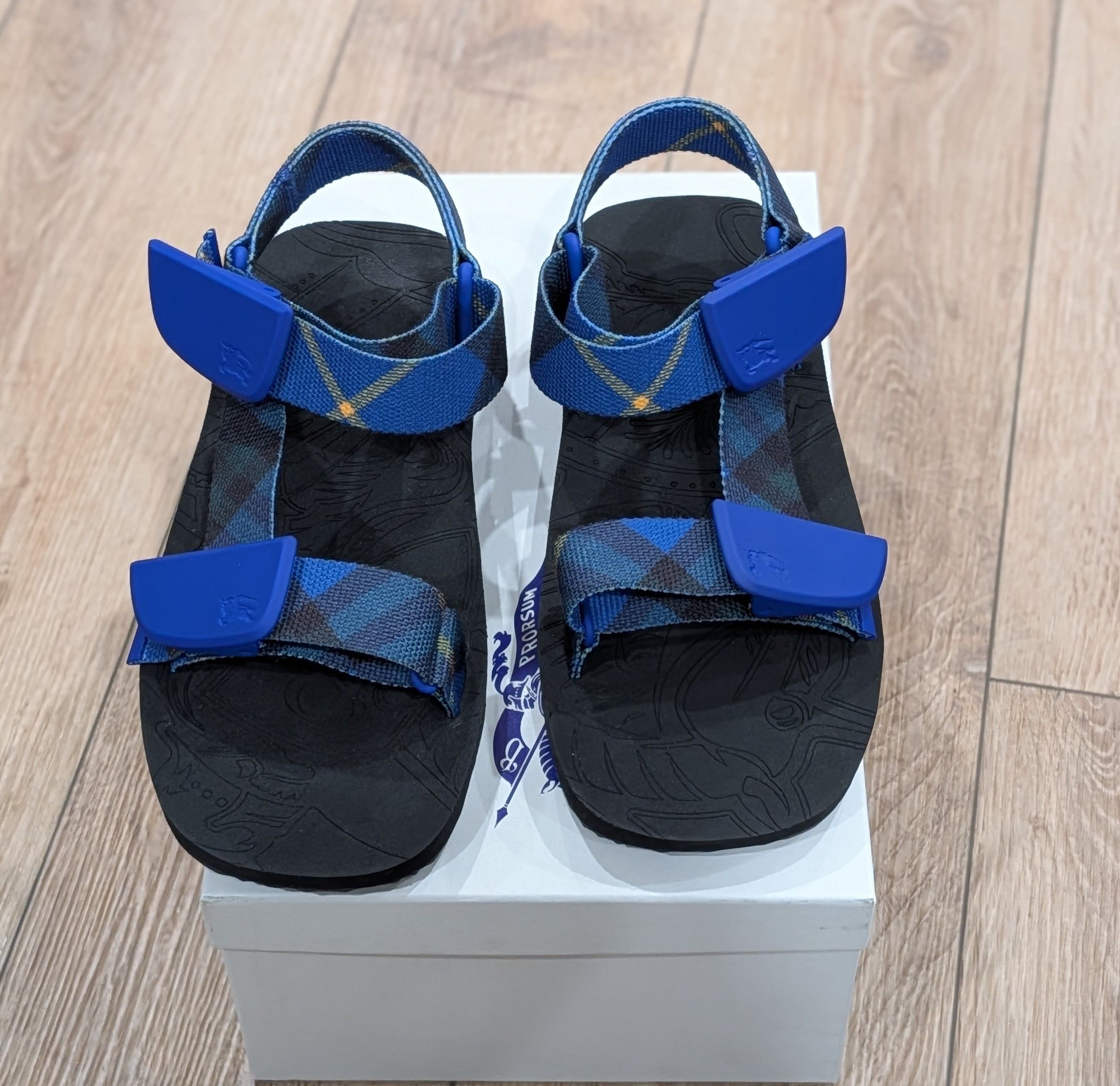 Burberry BURBERRY "Trek" Check Strap Sandals Blue/Black 42 US 9 Size US 9 / EU 42 - 1 Thumbnail