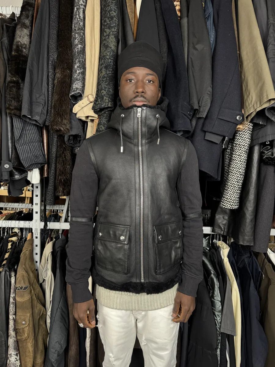 Givenchy AW2014 Givenchy Black Leather Shearling Hooded Jacket by Riccardo Tisci Size US S / EU 44-46 / 1 - 2 Thumbnail