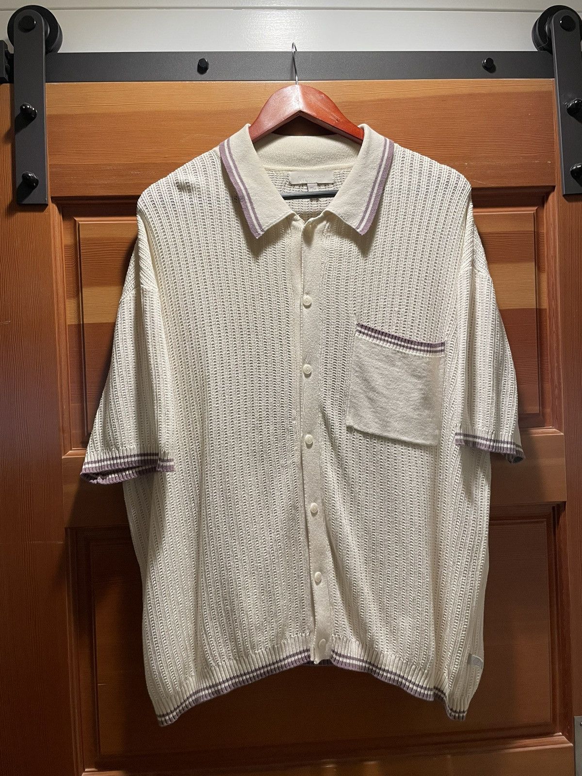 Standard Cloth × Urban Outfitters Urban Outfitters Stitch Knit Shirt, White/Purple Size US M / EU 48-50 / 2 - 1 Thumbnail