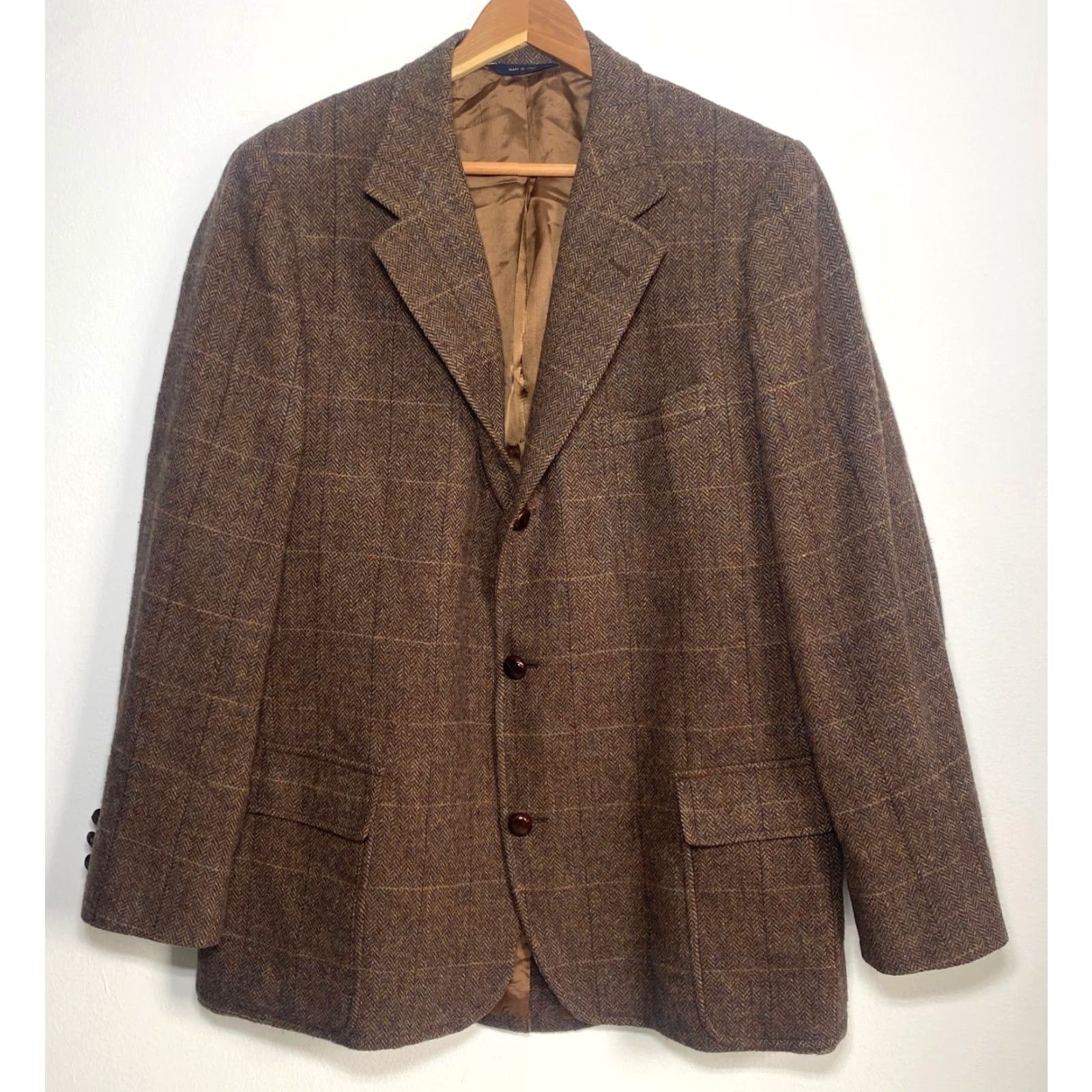 Brooks Brothers Brooks Brothers Blazer Jacket Wool Windowpane Brown 45R Mens Tweed Made in Italy Regular Fit Jacket Capable of Dry Clean Only color: Brown Size 48R - 2 Thumbnail