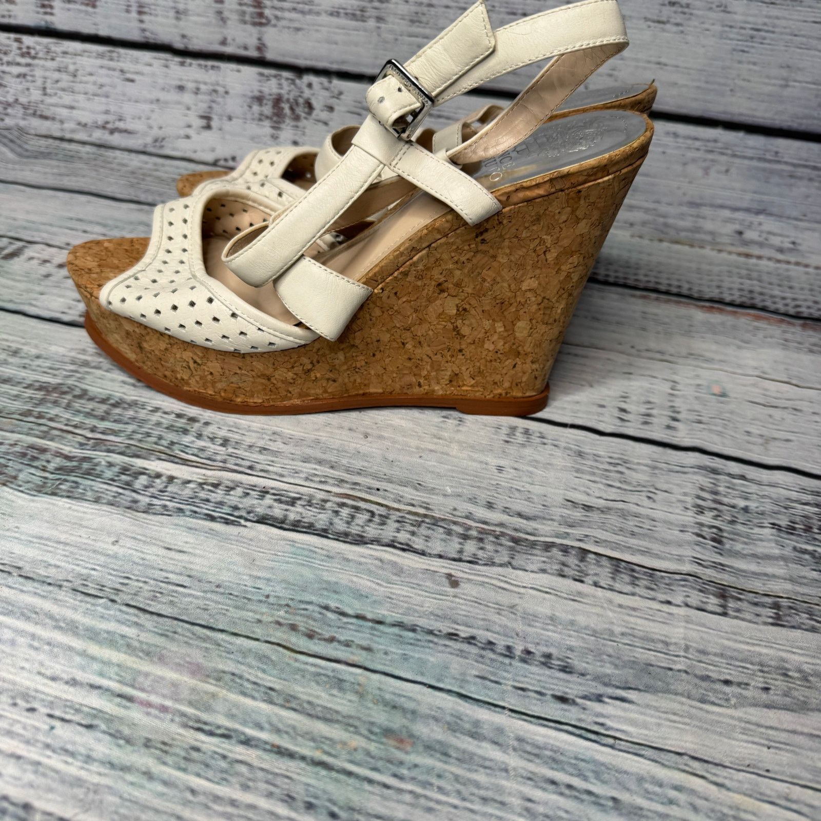 Vince Camuto Vince Camuto Ilario Leather Wedge Sandals Cream Woven 9.5 Size US 9.5 / IT 39.5 - 2 Thumbnail