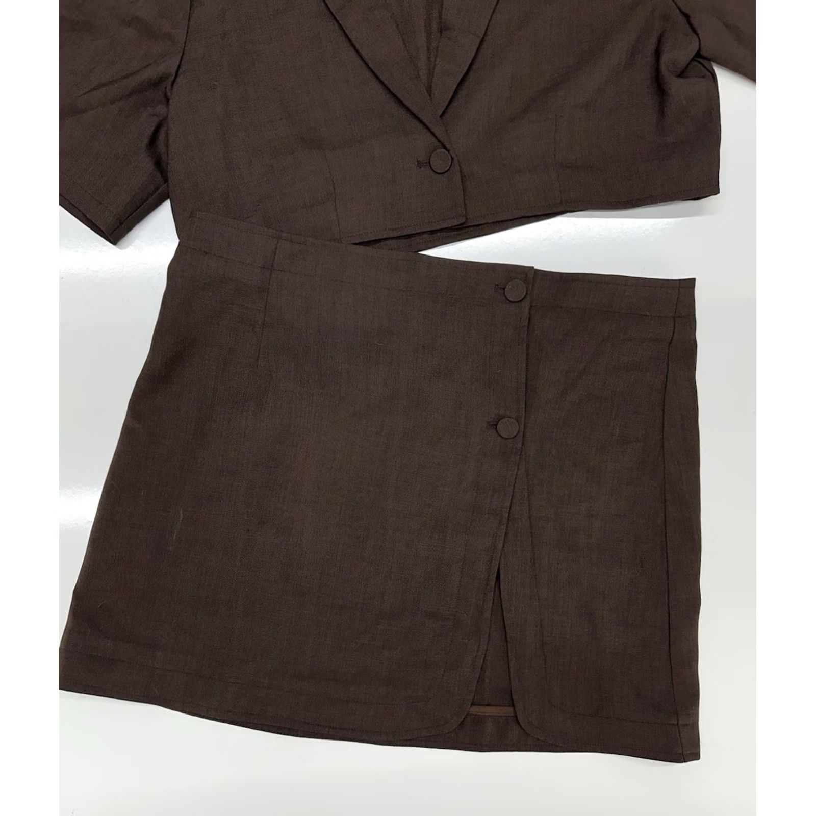 Vintage Peppermayo Cropped Blazer & Mini Skirt Business Dress Set Brown Women's 10 Size 32" / US 10 / IT 46 - 2 Thumbnail