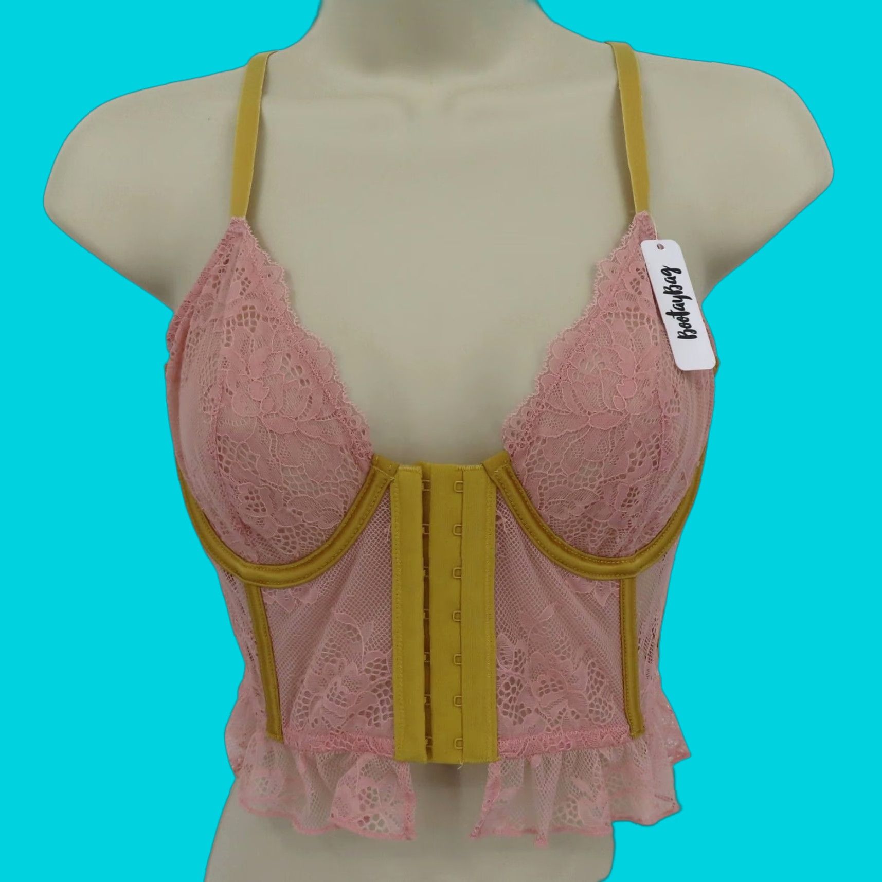 Pinko Bootay Bag Bra Longline Pink Flower Underwire M Women Sheer Lace Hook & Eye 5111121 NEW Size ONE SIZE - 1 Thumbnail
