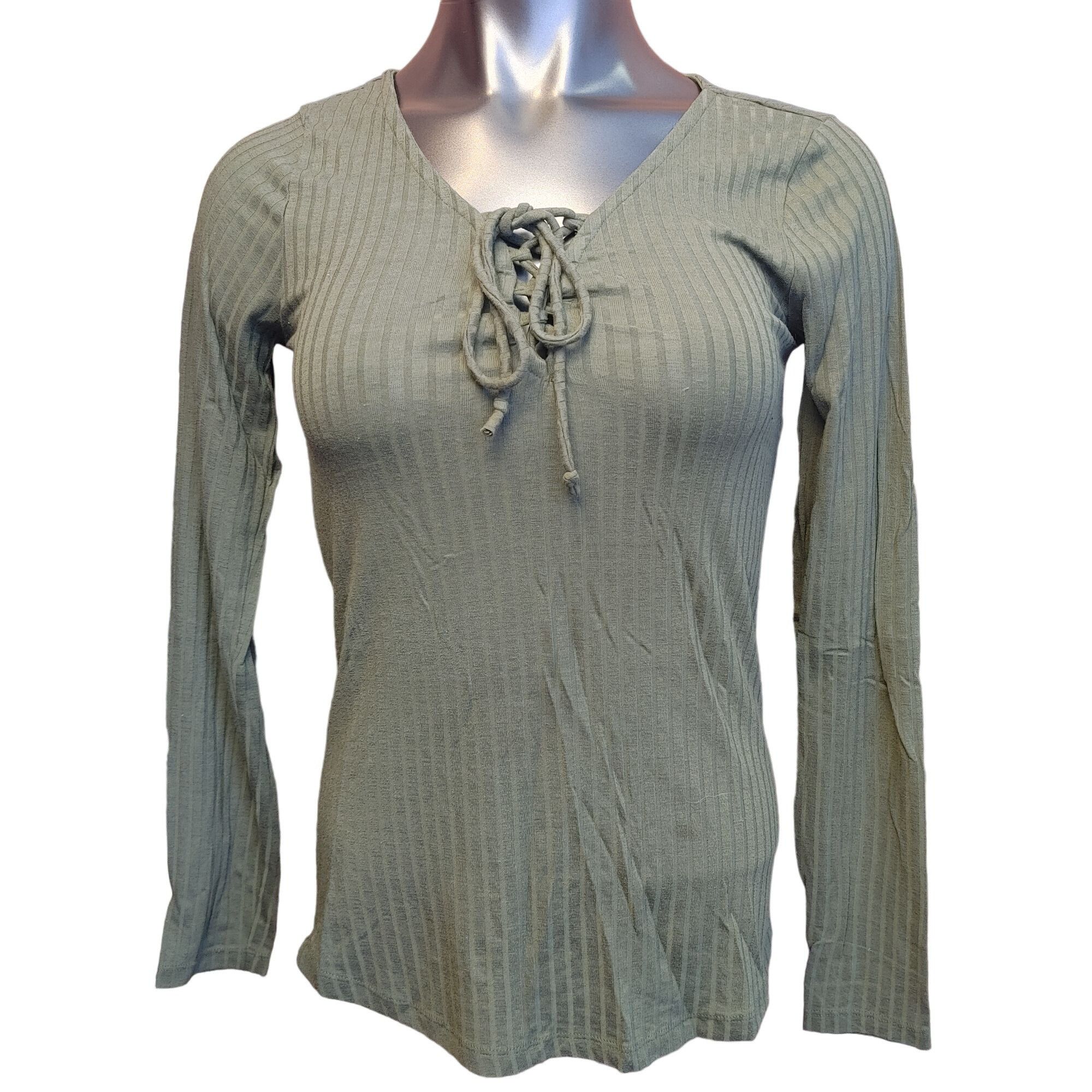 rue21 Rue21 Women's Green Ribbed Long Sleeve Corset Front Top M Size M / US 6-8 / IT 42-44 - 1 Thumbnail