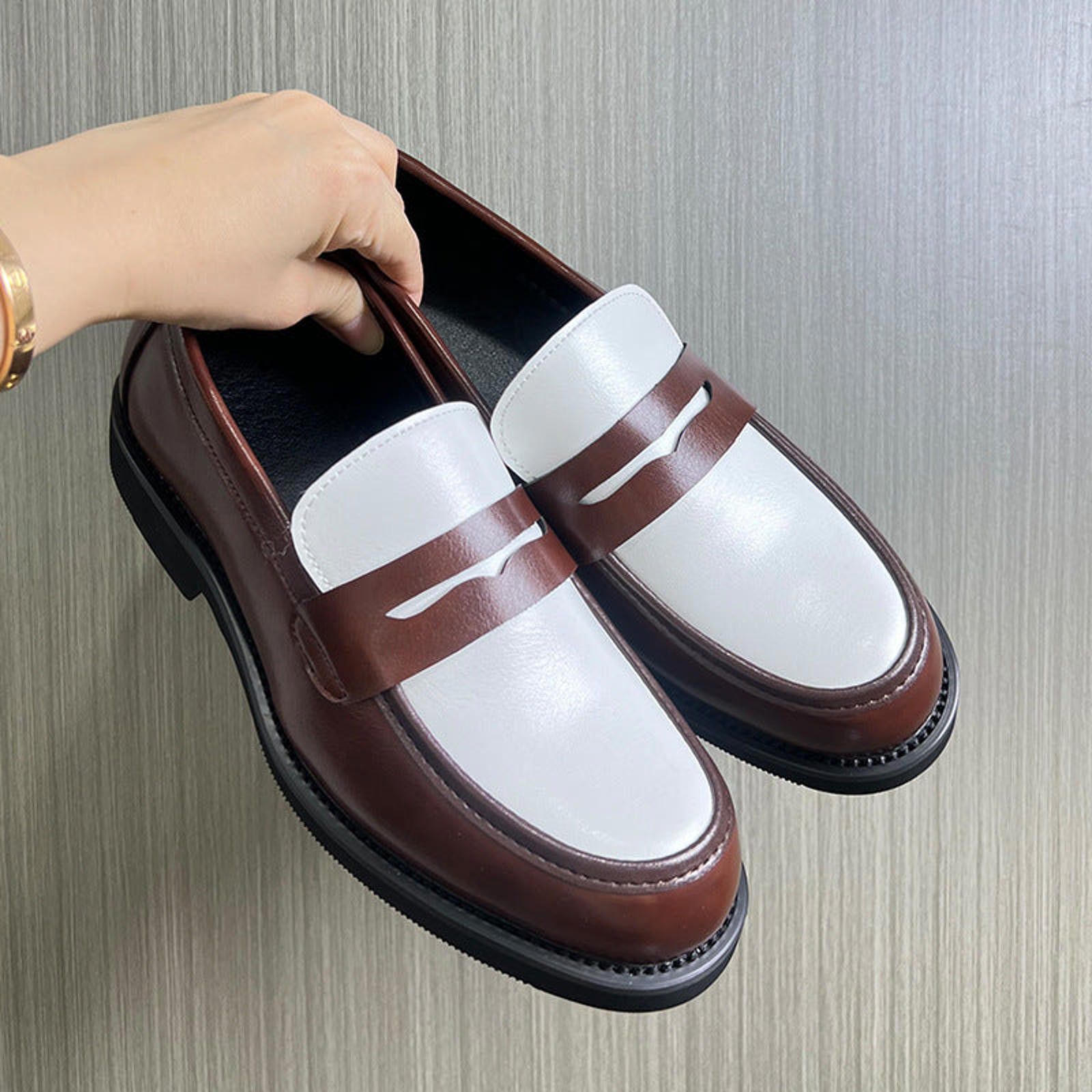 Other Two-Tone Black White Chunky Penny Loafer Contrast Derby Shoe Size US 7 / EU 40 - 7 Thumbnail