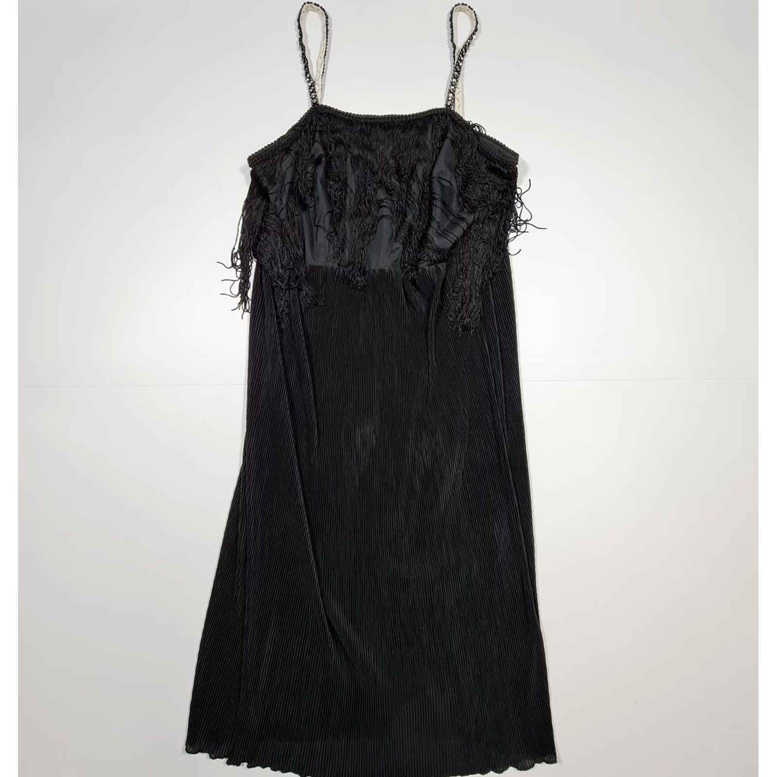 Vintage BIBA Dress Black 12 UK Sleeveless Fringe A-Line Knee Length Womens Dress Size XL / US 12-14 / IT 48-50 - 2 Thumbnail