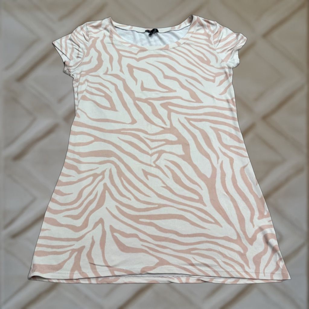 Vintage ART Zebra Mini T-Shirt Dress Womens M Beige Animal Print Casual Size M / US 6-8 / IT 42-44 - 1 Thumbnail