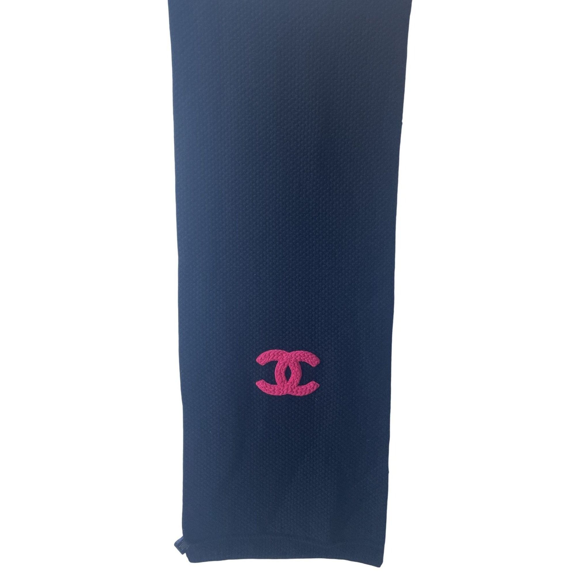 Chanel Chanel Navy Blue Knit Scarf With Pink Logo Embroidery Womens Size ONE SIZE - 4 Thumbnail
