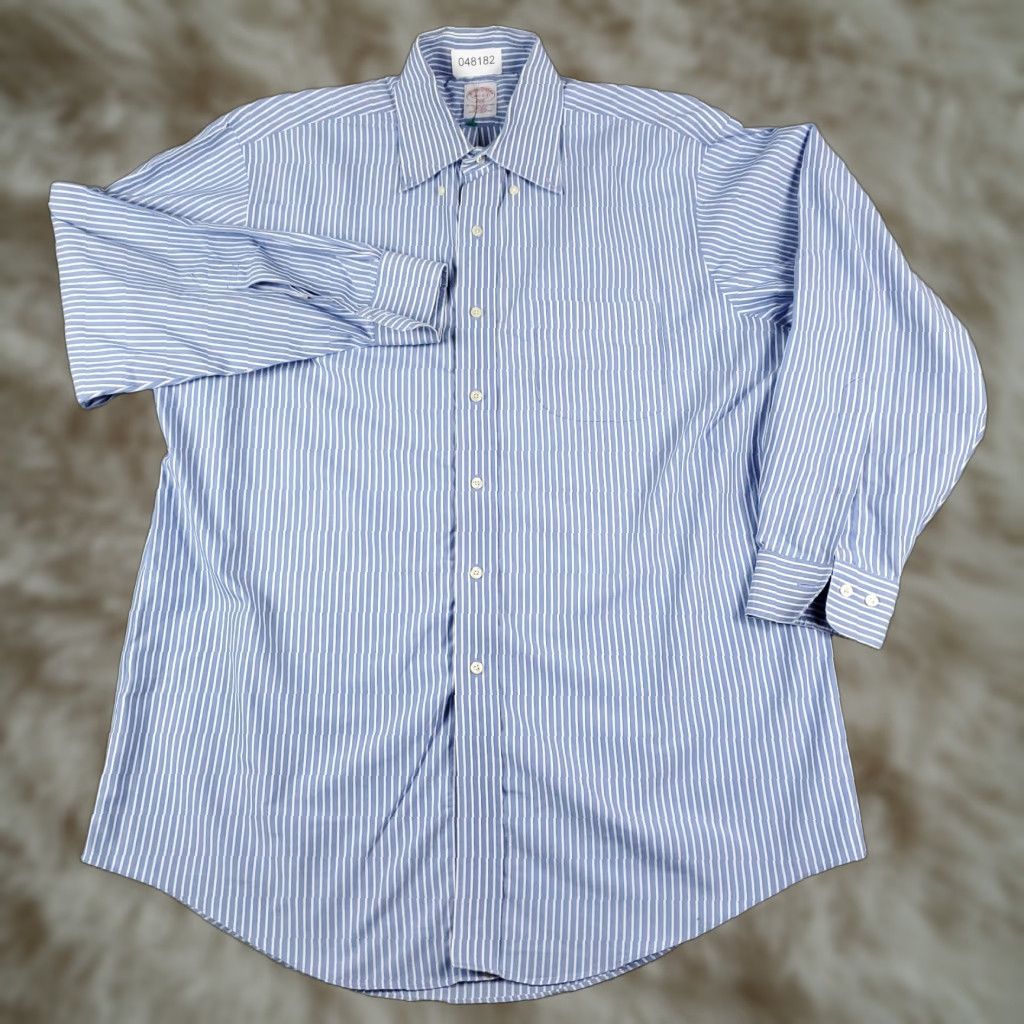 Brooks Brothers Brooks Brothers Shirt Mens 16.5 Blue Striped Dress Button Long Sleeve Size 42R - 1 Thumbnail