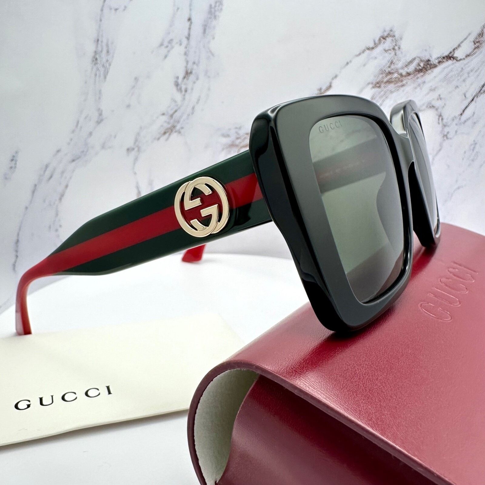 Gucci New GUCCI Sunglasses Black 53mm Gold 3D Metal Logo Square Size ONE SIZE - 12 Thumbnail
