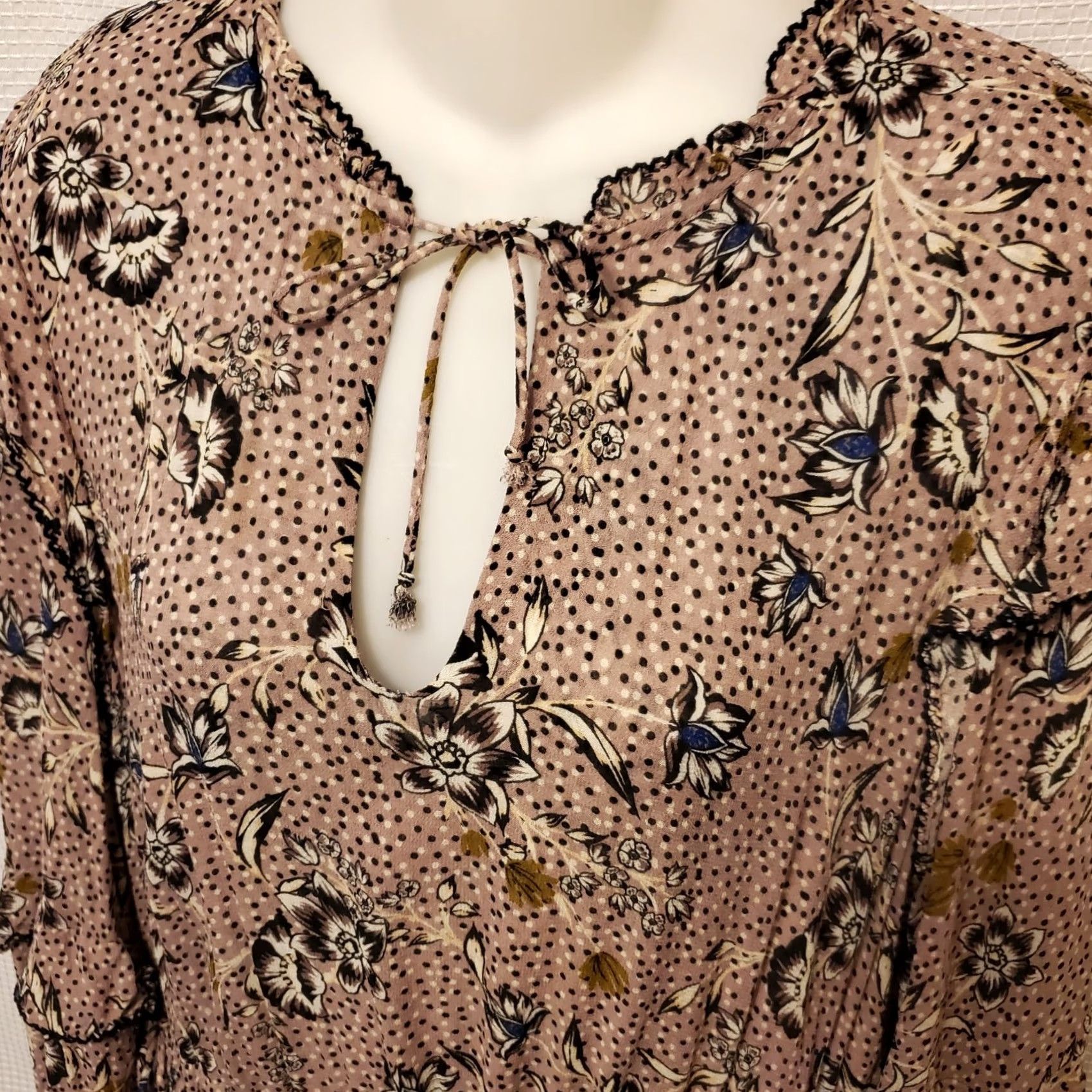 Anthropologie Dolan Anthropologie Maxi Dress Floral Tiered Ruffle Lace-Trim Beige Long Sleeve Boho L Large Womens Size L / US 10 / IT 46 - 4 Thumbnail