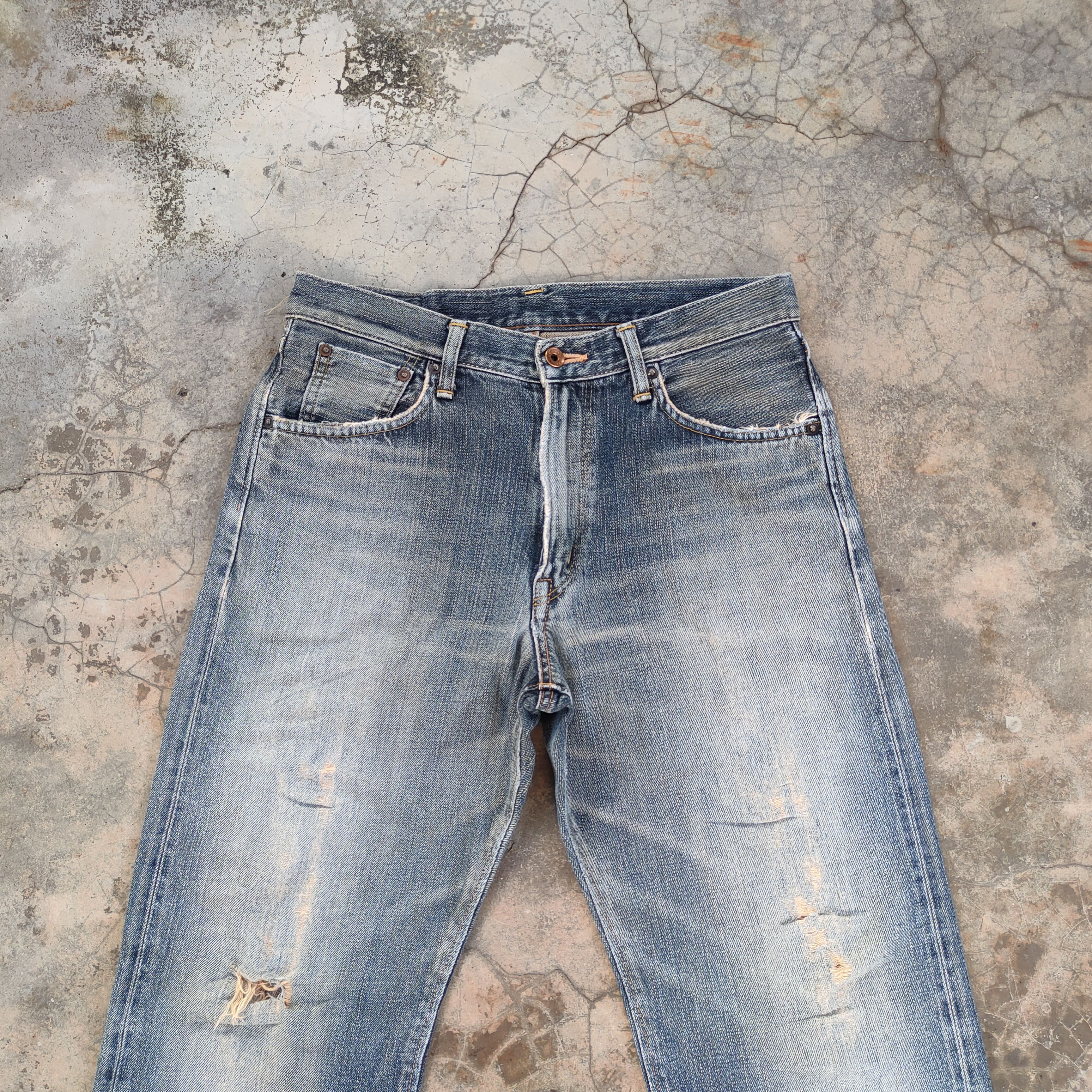 Edwin W31 VINTAGE EDWIN 505 ZX FADED RUSTY DISTRESSED JEAN DENIM Size US 31 - 3 Thumbnail