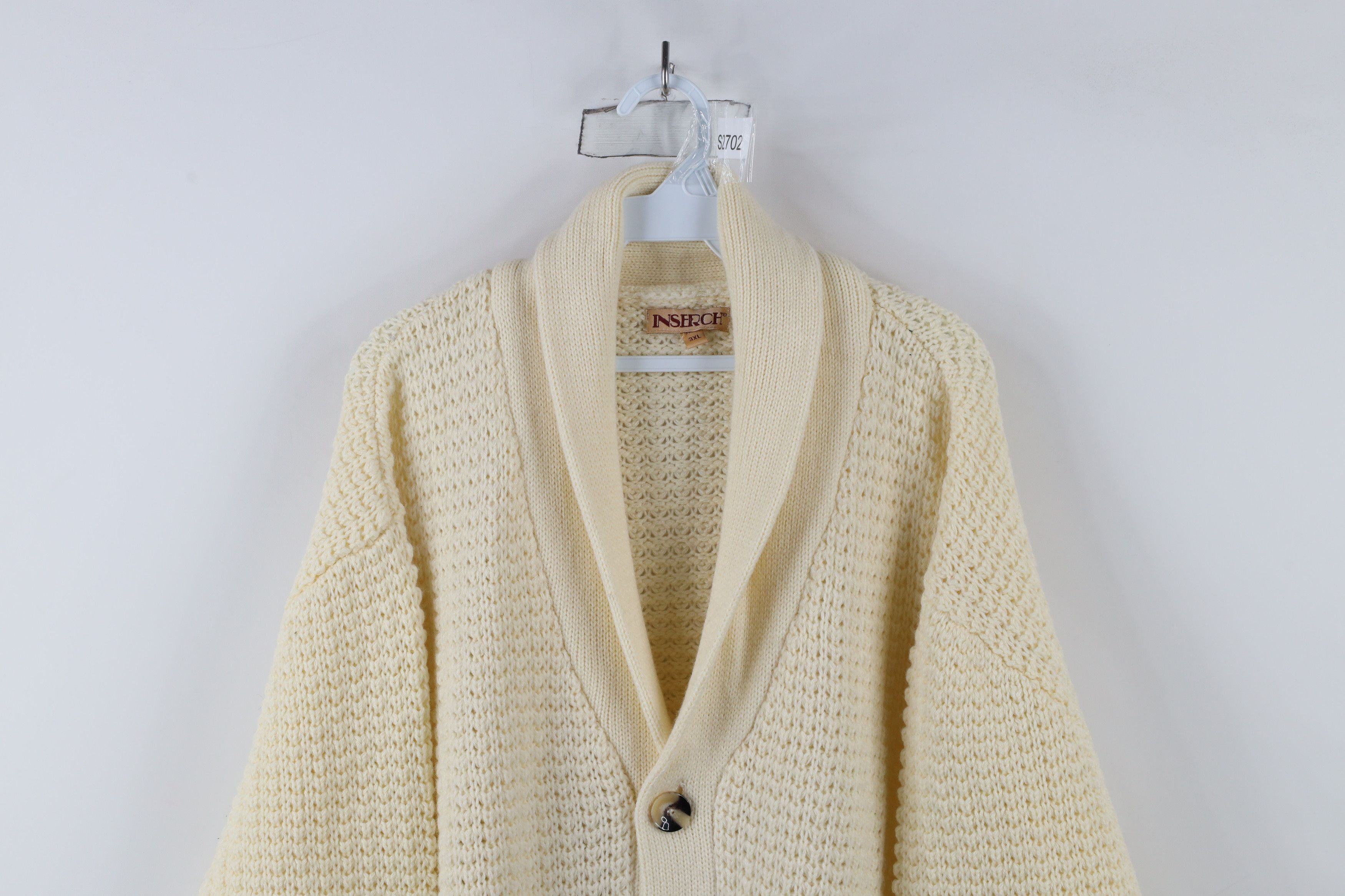 Vintage Vintage 90s Streetwear Knit Shawl Cardigan Sweater Cream Size US XXL / EU 58 / 5 - 2 Thumbnail
