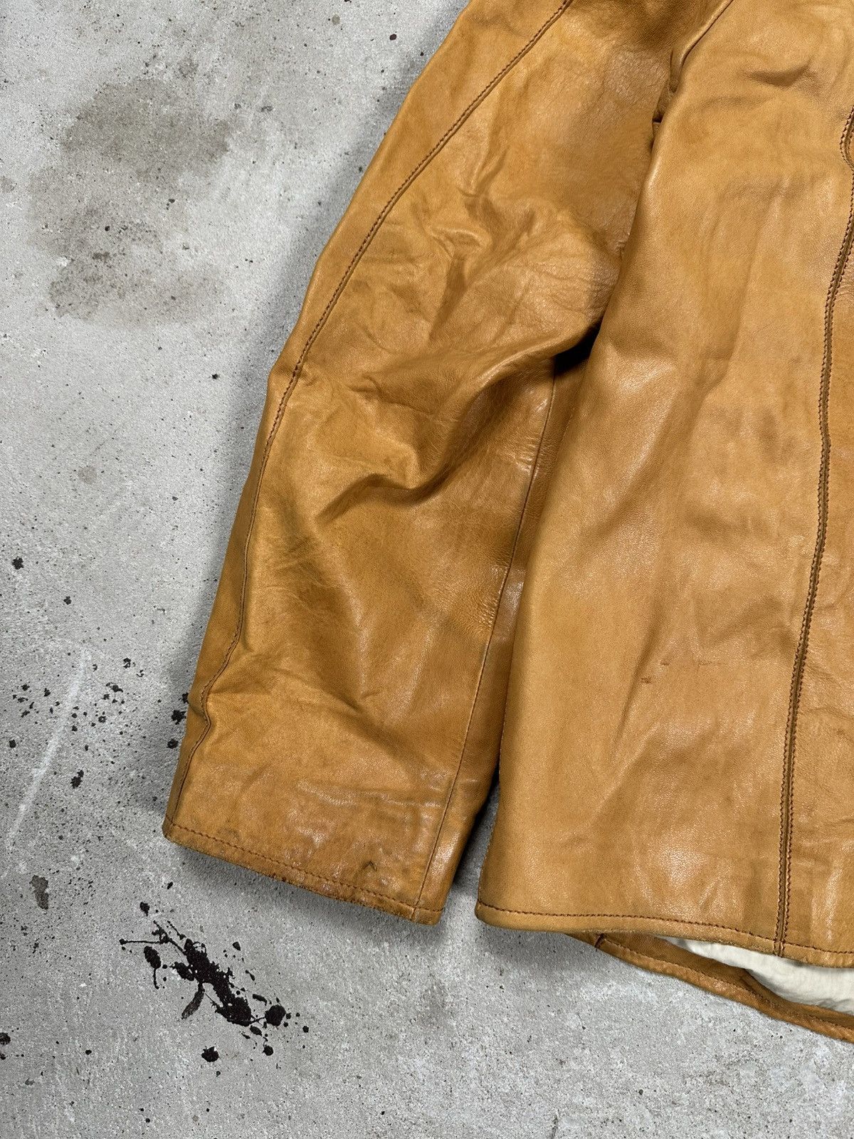 Genuine Leather × Vintage Vintage 90s Distressed Orange Brown Leather Utility Jacket Size US L / EU 52-54 / 3 - 14 Thumbnail