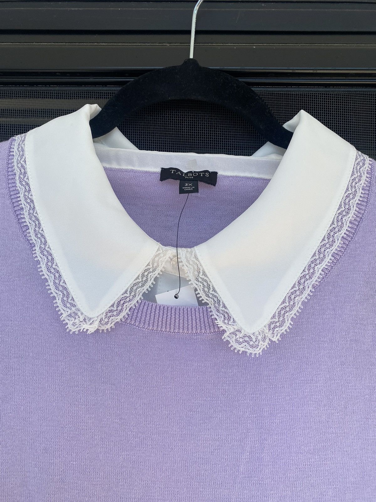Talbots Sweater NWT Women 3XL Purple Attached Shirt Silk