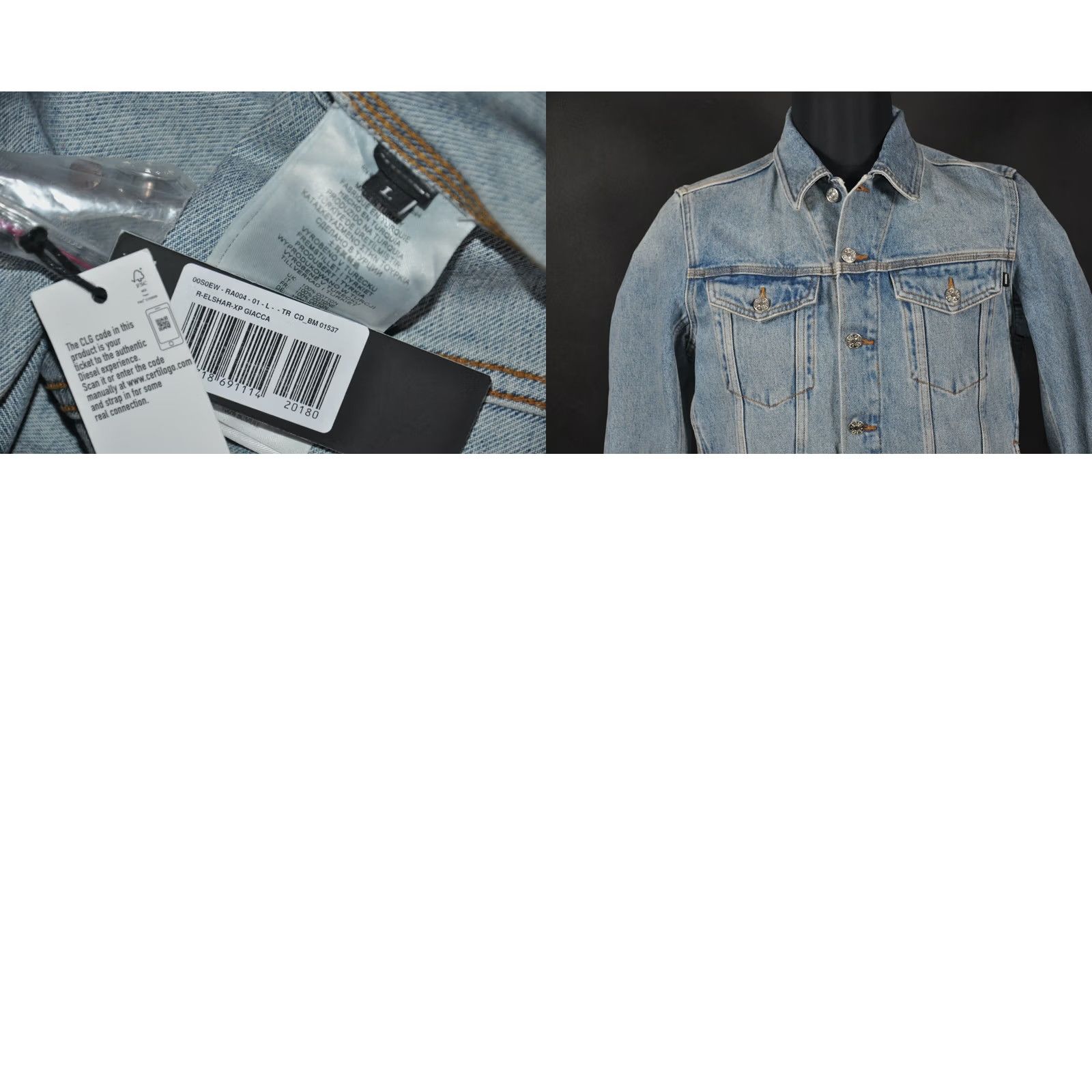 Diesel DIESEL O0S0EW R-ELSHARK XP Jacket Men Denim L Blue 100% Cotton Chest 55 cm Back 62 cm 24.41" Length Sleeve 70 cm 27.56" Vintage: No Size US L / EU 52-54 / 3 - 8 Thumbnail