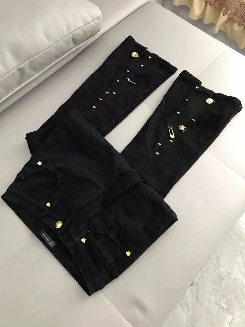 Versace Versace Black and gold Medusa straight-leg slit jeans Size 35" - 5 Thumbnail