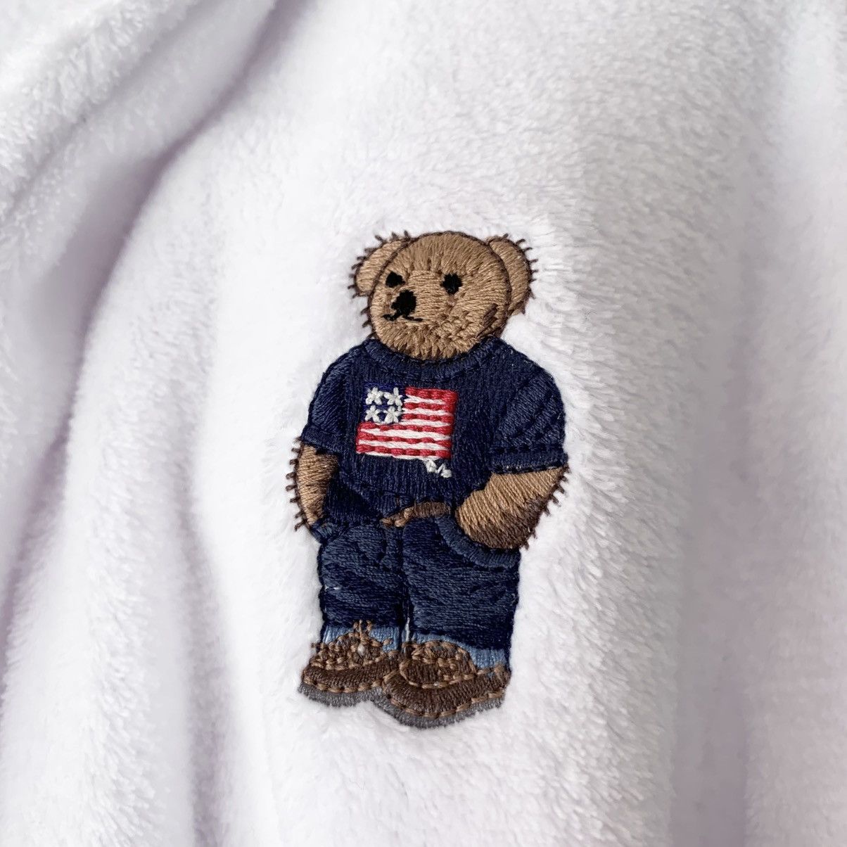 Ralph Lauren polo bear embroidered plush white robe