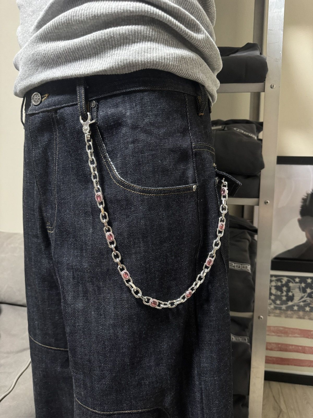 Jewelry Silver Wallet Chain Pink Stone 22" Size ONE SIZE - 1 Thumbnail