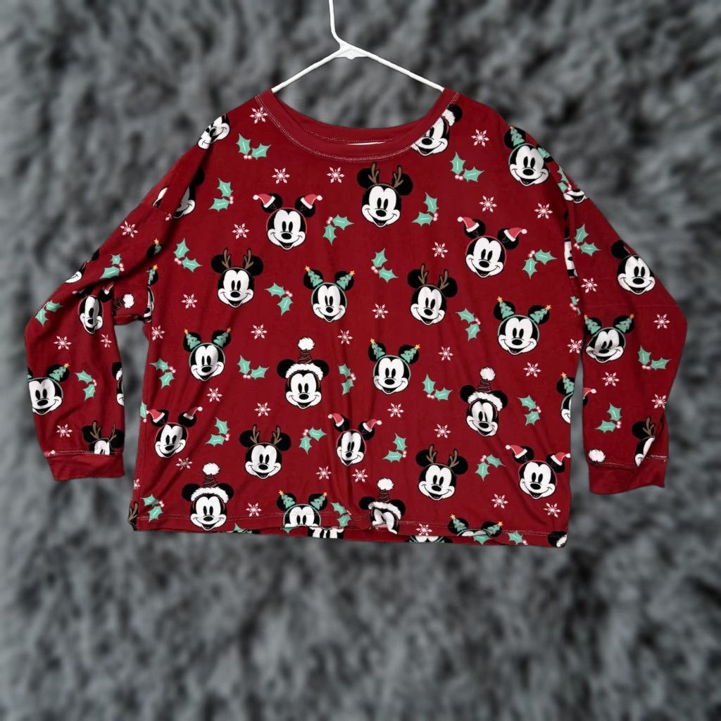 Disney VINTAGE Disney Mickey Mouse Pajama Set Womens 3X Red Fleece Christmas Holiday Sleepwear Size ONE SIZE - 1 Thumbnail