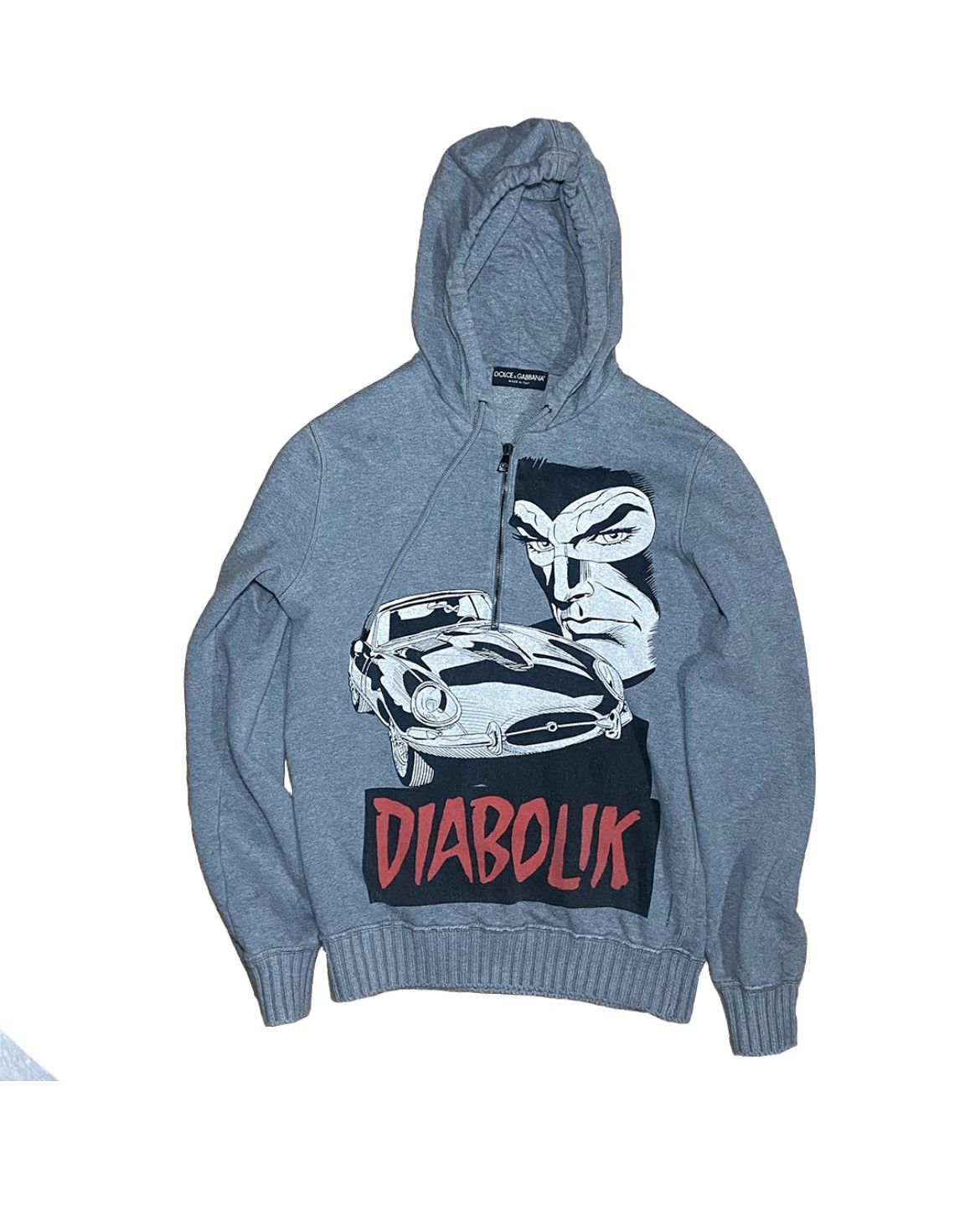 image of Dolce Gabbana Diabolik Quarter Zip Hoodie in Grey, Men's (Size Medium)