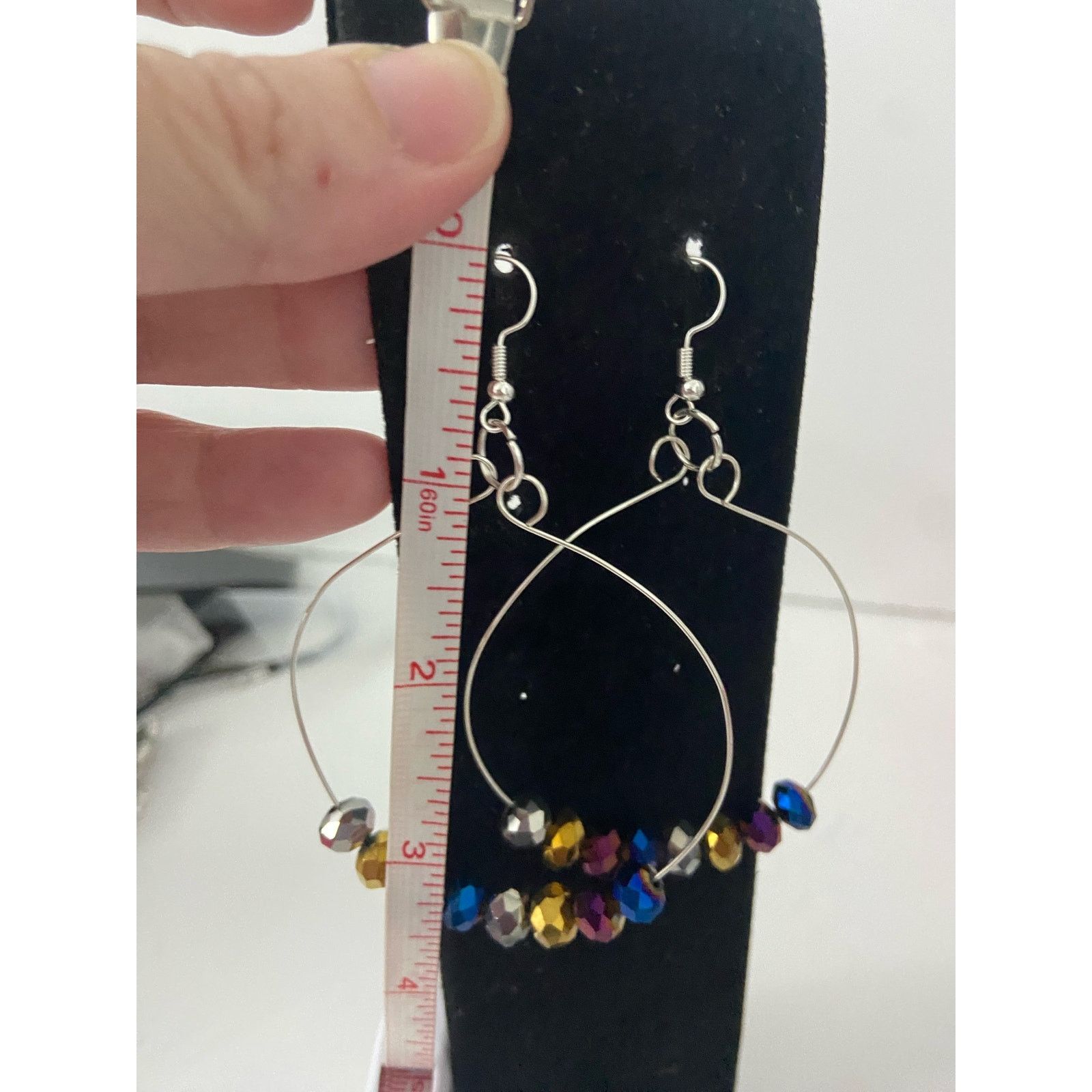 Handmade Metallic rainbow glass bead dangle earrings silver tone Size ONE SIZE - 3 Thumbnail