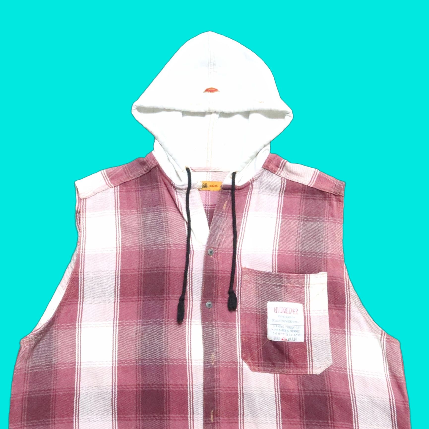 Quiksilver VINTAGE Quicksilver Plaid Hoodie Vest Shirt Mens L Burgundy 90s Made in USA Size US L / EU 52-54 / 3 - 1 Thumbnail