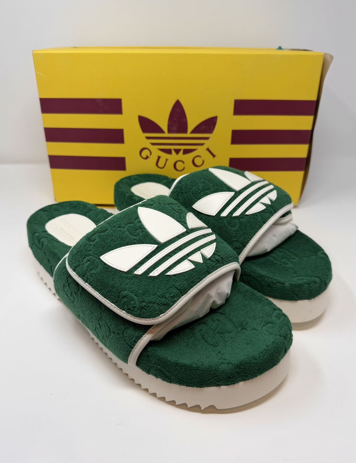 Adidas × Gucci Gucci X Adidas GG Platform Sandal Green Size US 12 / EU 45 - 1 Thumbnail