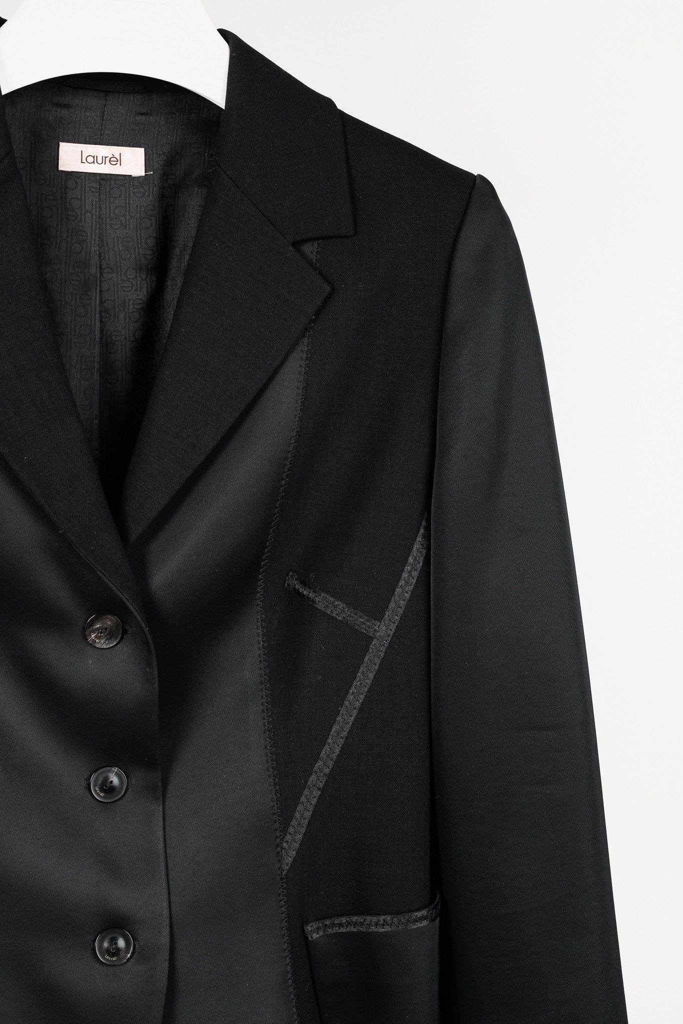 Laurel Laurel Black Wool & Satin Trim-Detail Blazer Size M / US 6-8 / IT 42-44 - 5 Thumbnail