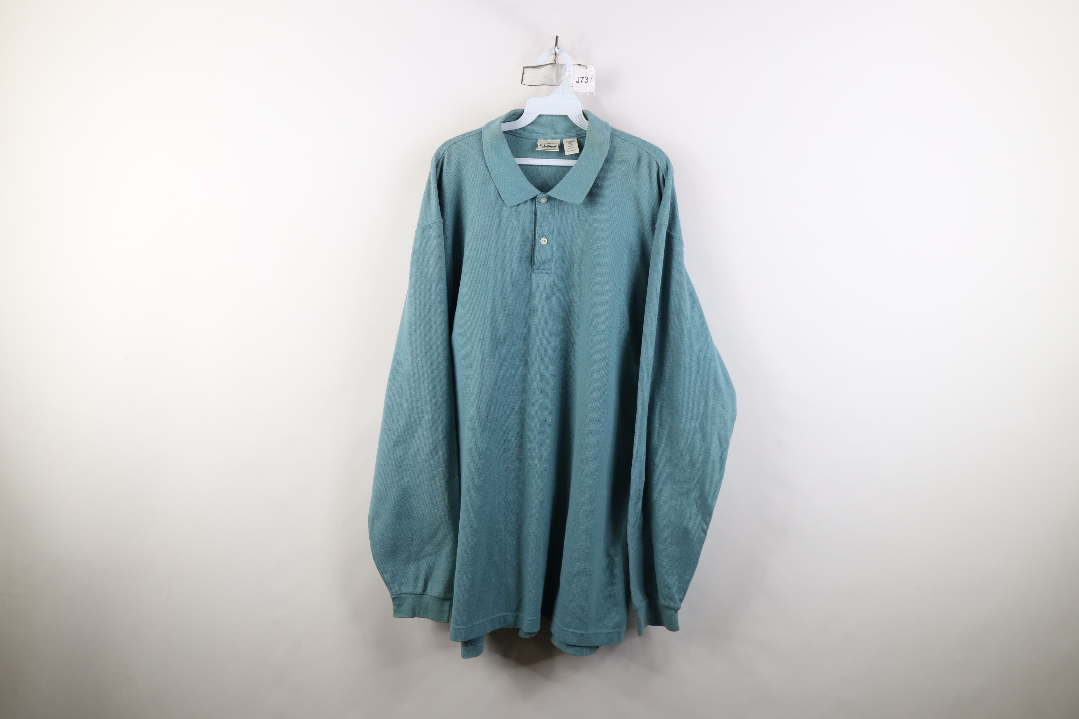 L.L. Bean Vintage 90s LL Bean Thermal Knit Long Sleeve Polo Teal USA Size US XL / EU 56 / 4 - 1 Thumbnail