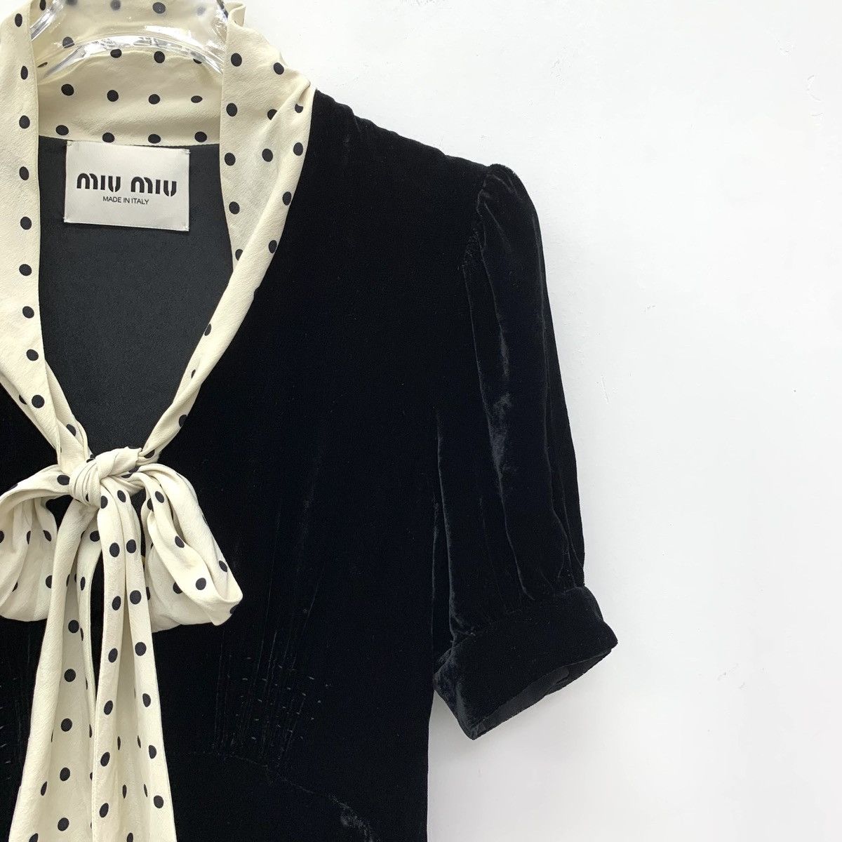 Miu Miu Miu Miu 23 Black Polka Dot Lace-Up Bow Short Sleeve Dress Size XS / US 0-2 / IT 36-38 - 3 Thumbnail
