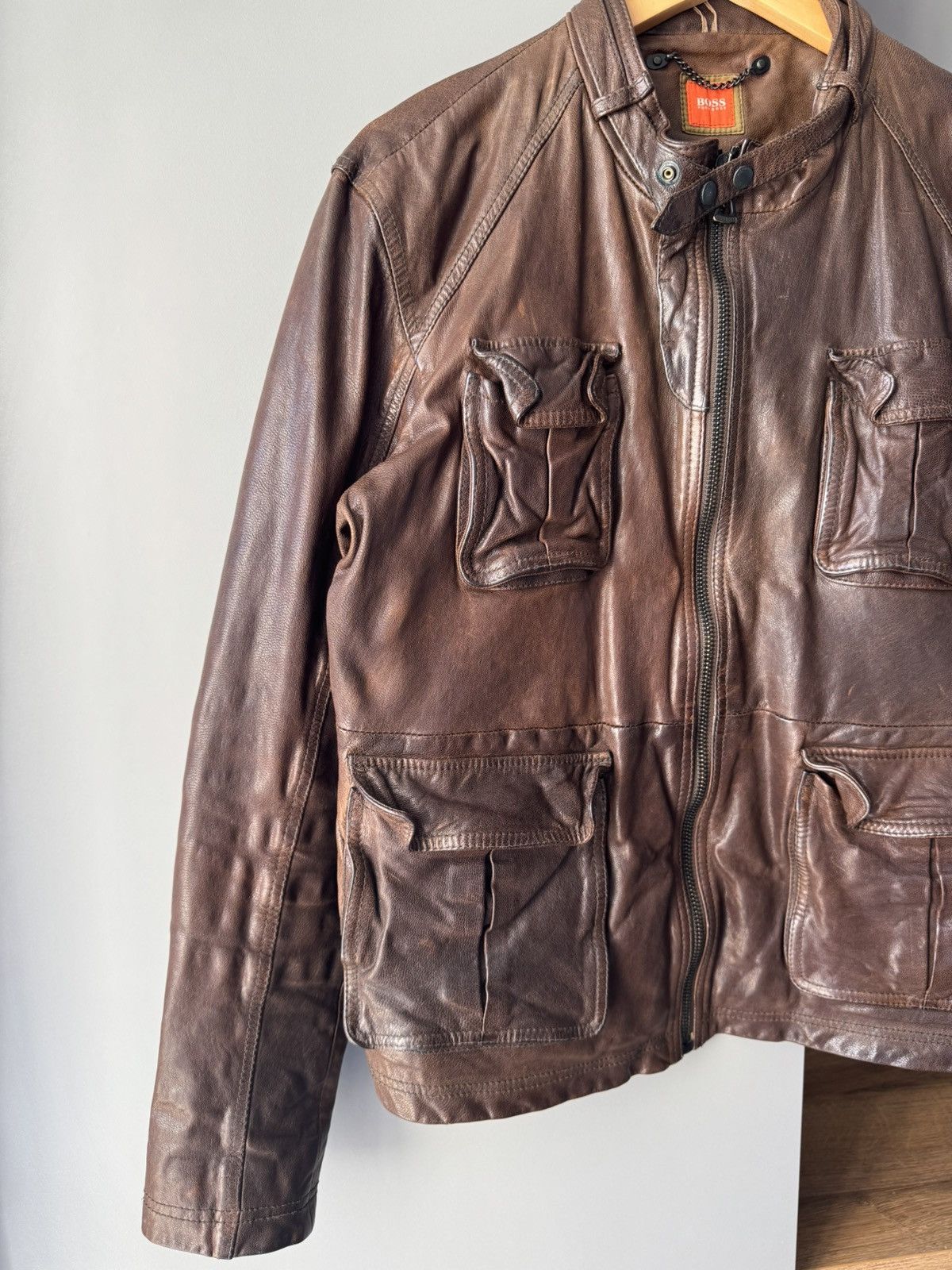 Hugo Boss × Vintage Rare Hugo Boss Goat Skin Shiny Dragon Print Leather Jacket Size US M / EU 48-50 / 2 - 2 Thumbnail
