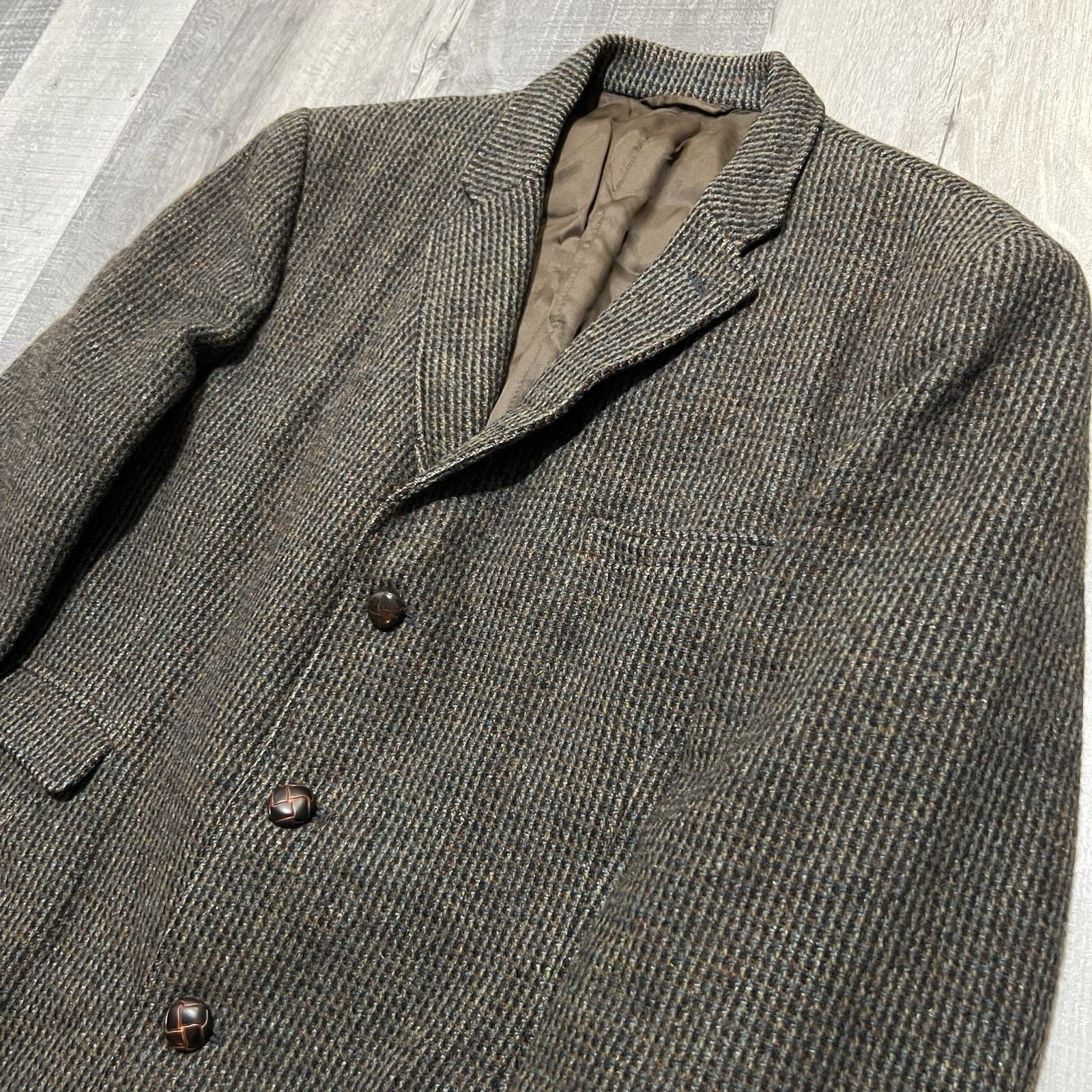 Vintage VTG Harris Tweed Dunn & Co Fleck Barleycorn Wool Blazer Coat Size 44R - 3 Thumbnail