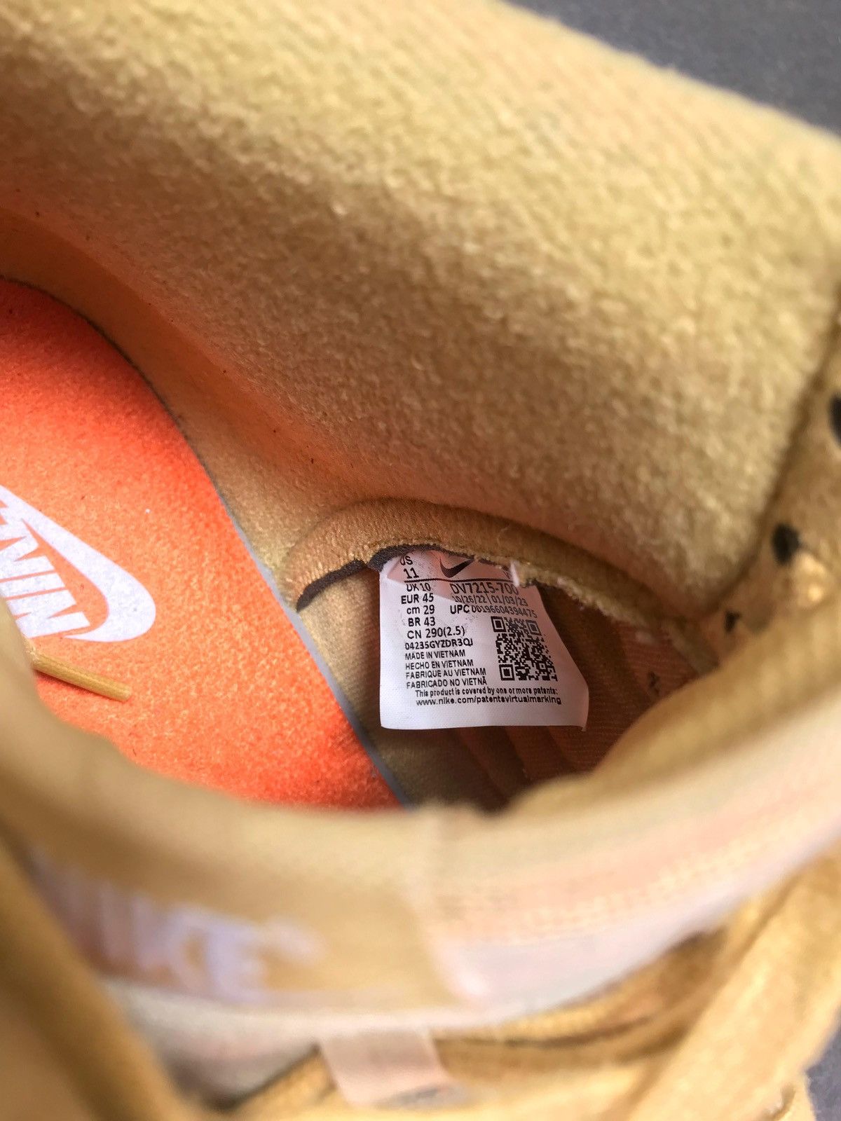 Nike Nike Dunk High Wheat Gold And Safety Orange Size US 10 / EU 43 - 6 Thumbnail