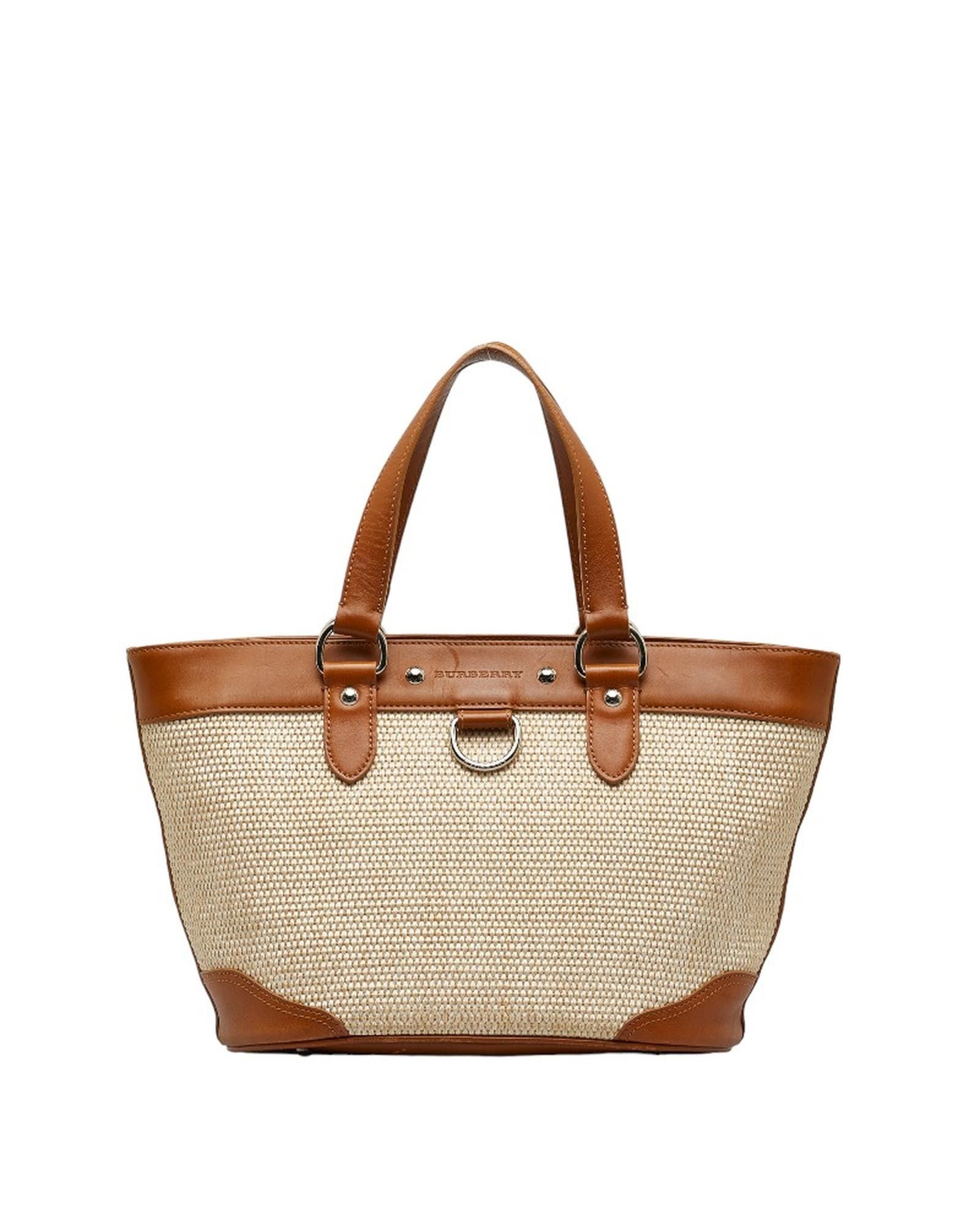 image of Burberry Raffia And Leather Tote Bag In Brown, Women's