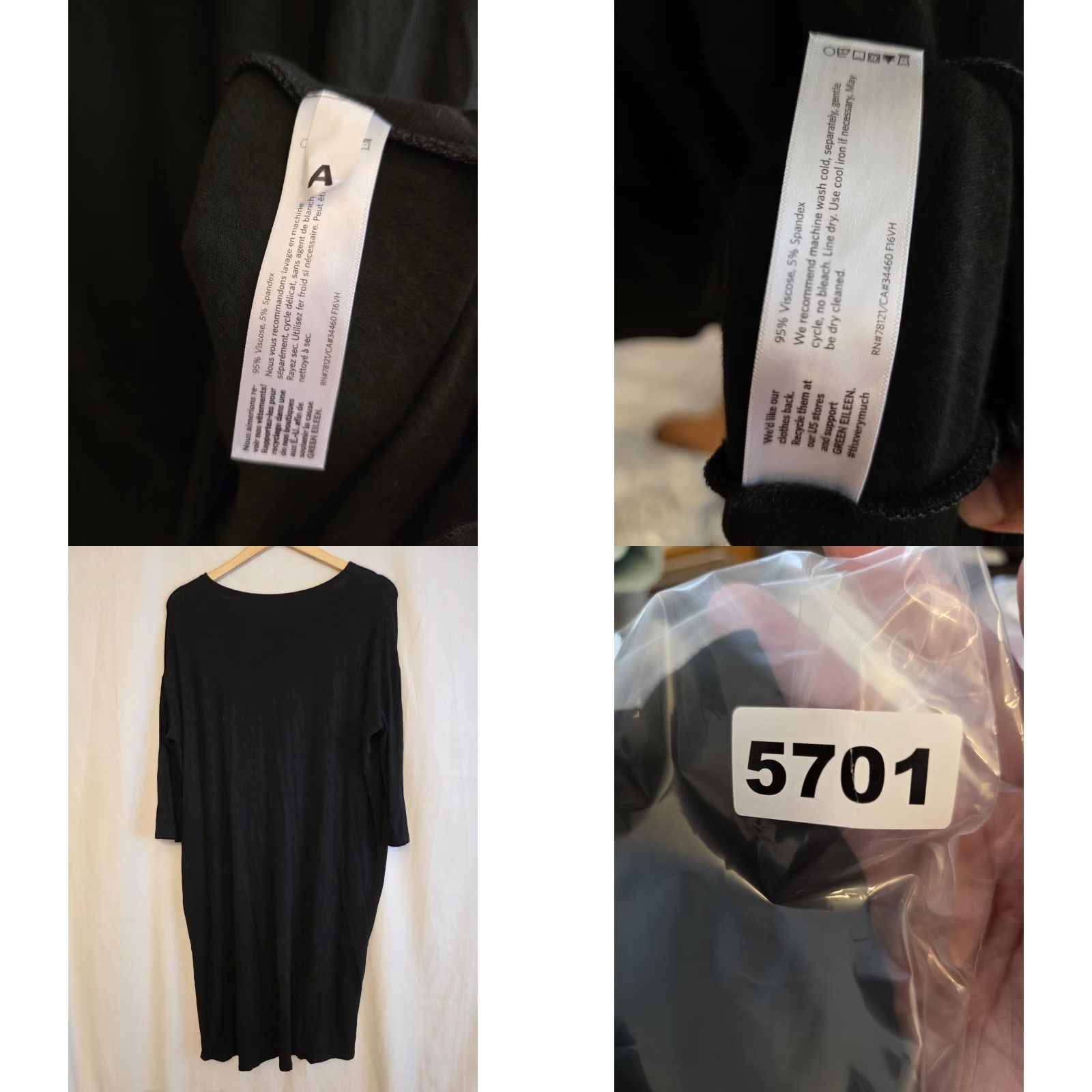 Eileen Fisher Eileen Fisher Dress Womens Small Black Jersey Shift Midi 3/4 Sleeve Scoop Neck Size S / US 4 / IT 40 - 8 Thumbnail