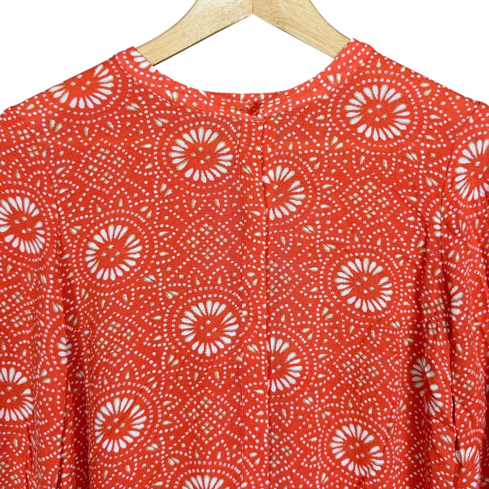 Lucky Brand Lucky Brand Womens Small Batik Dot Long Sleeve Orange Blouse Size S / US 4 / IT 40 - 3 Thumbnail