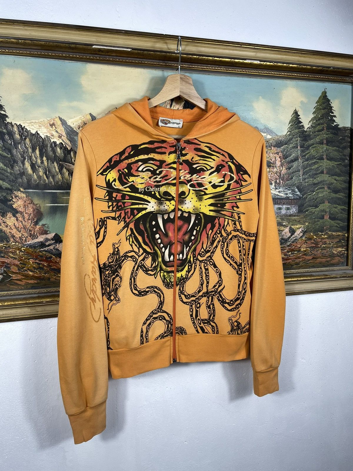Christian Audigier × Ed Hardy × Vintage Ed Hardy Retro 00s Hoodie With Crystals Affliction Grunge Size US XS / EU 42 / 0 - 3 Thumbnail
