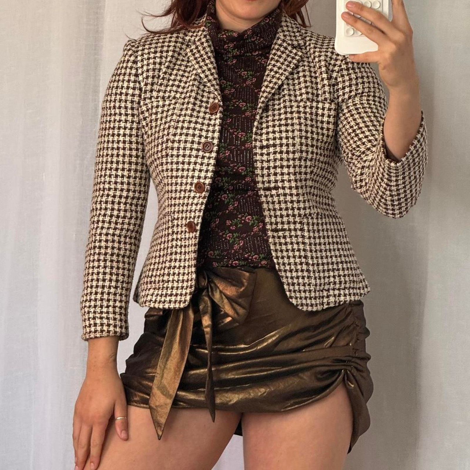 Ann Taylor Vintage Brown Houndstooth Fitted Blazer – Ann Taylor Petites Size XS / US 0-2 / IT 36-38 - 2 Thumbnail