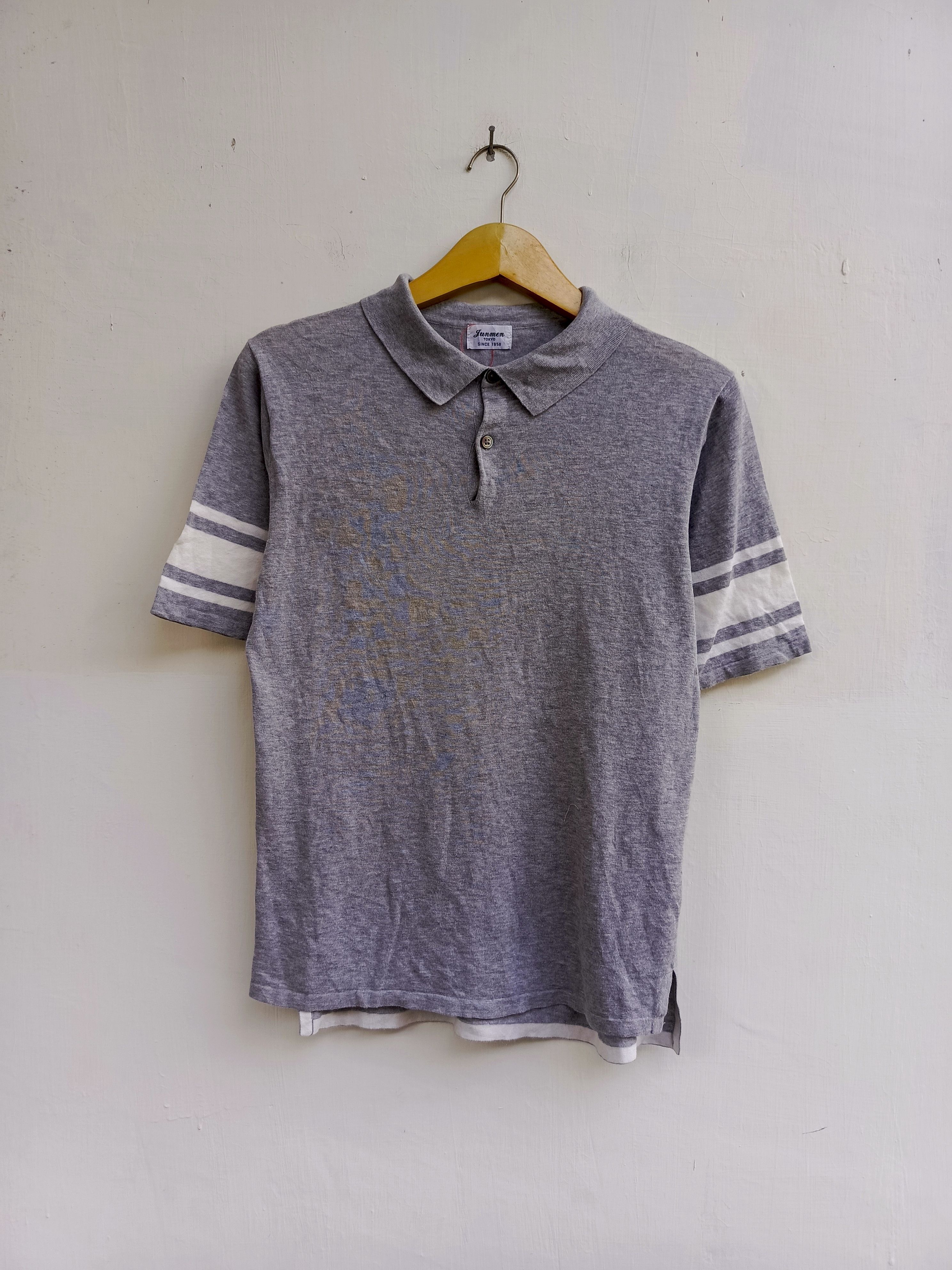 JUN MEN Junmen Tokyo Striped Sleeve Polo Shirt Grey Size US M / EU 48-50 / 2 - 1 Thumbnail