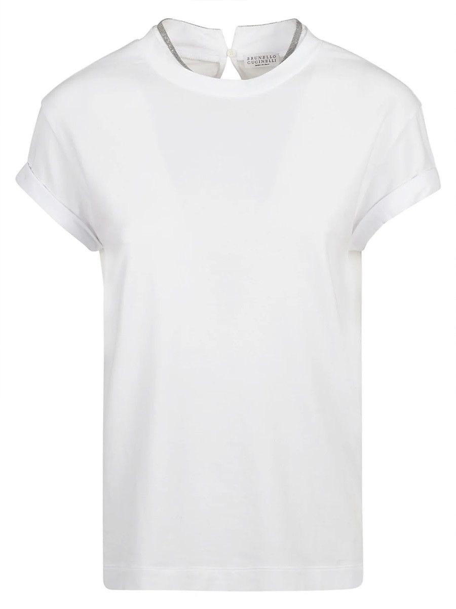 Brunello Cucinelli BRUNELLO CUCINELLI COTTON JERSEY T-SHIRT - WHITE Size M / US 6-8 / IT 42-44 - 1 Thumbnail